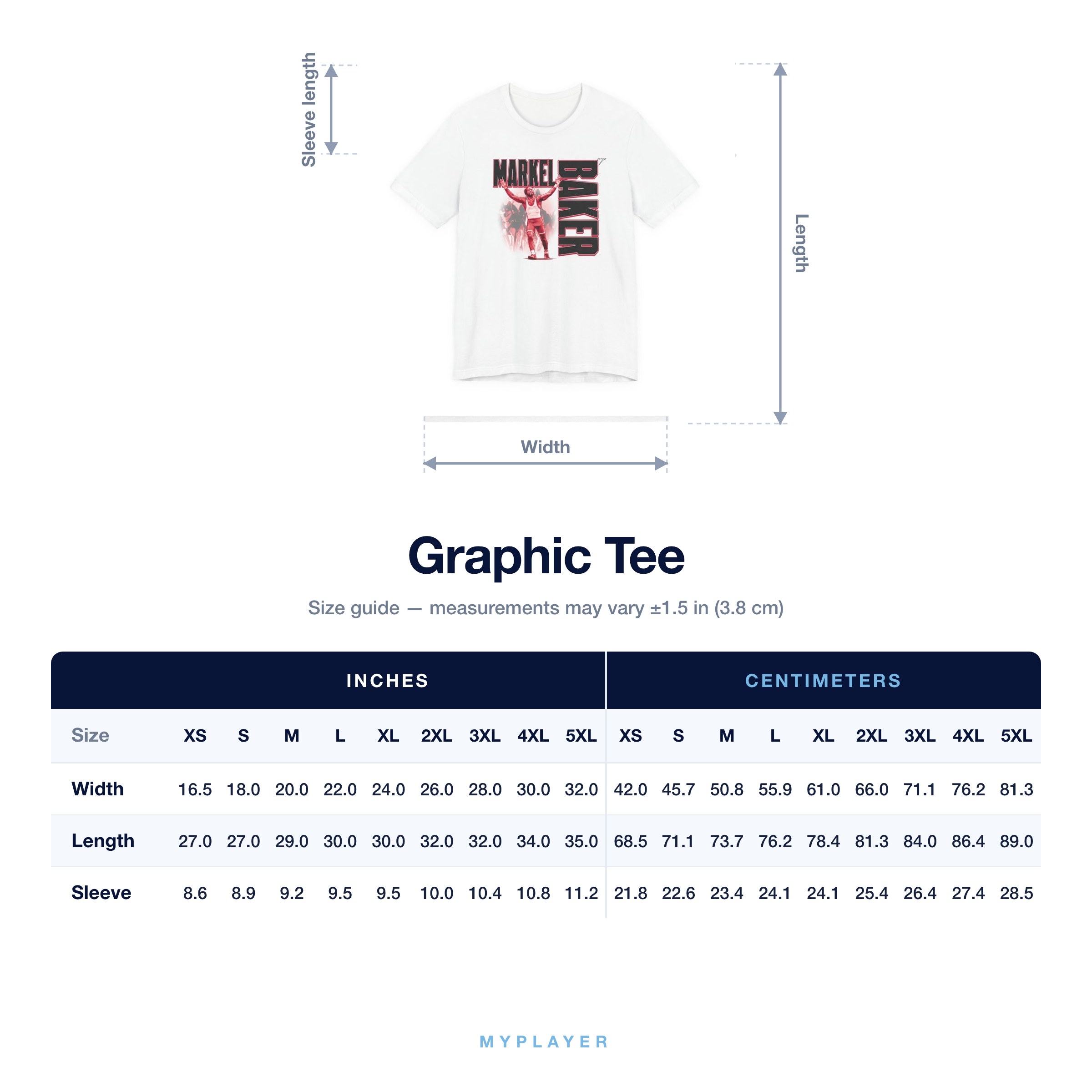 Graphic Tee size chart