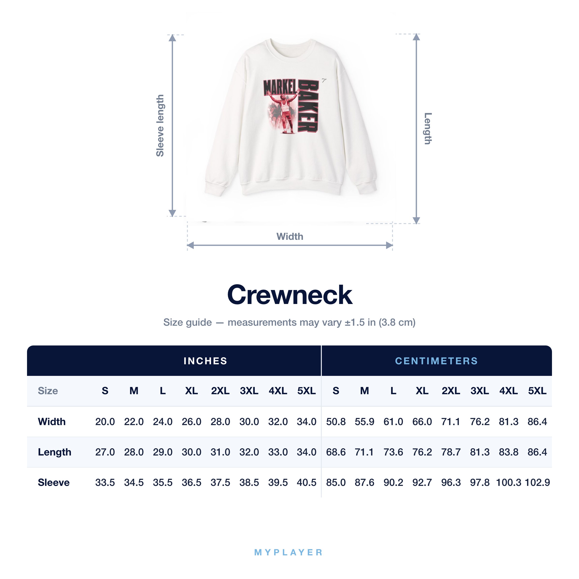 Crewneck size chart