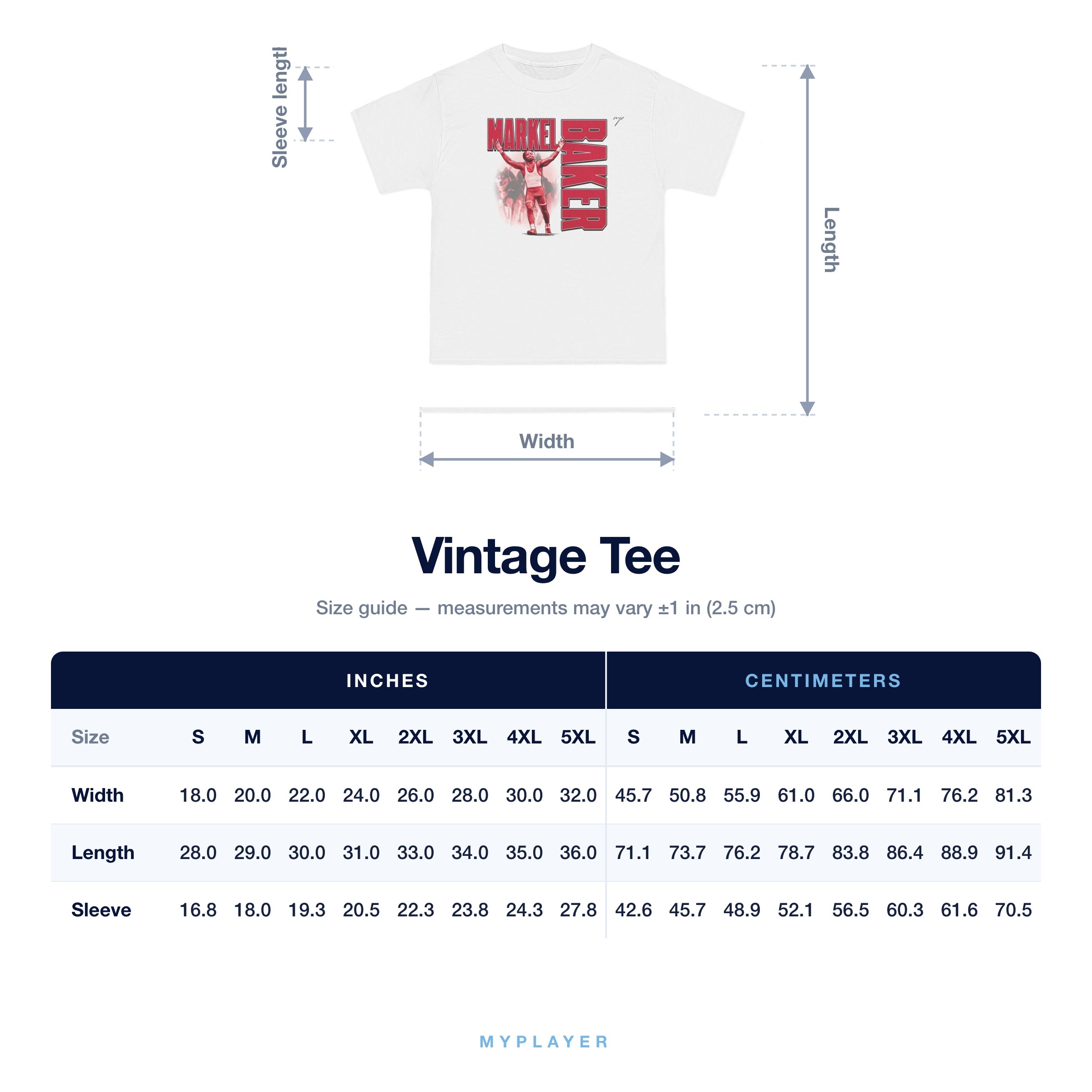 Vintage Tee size chart