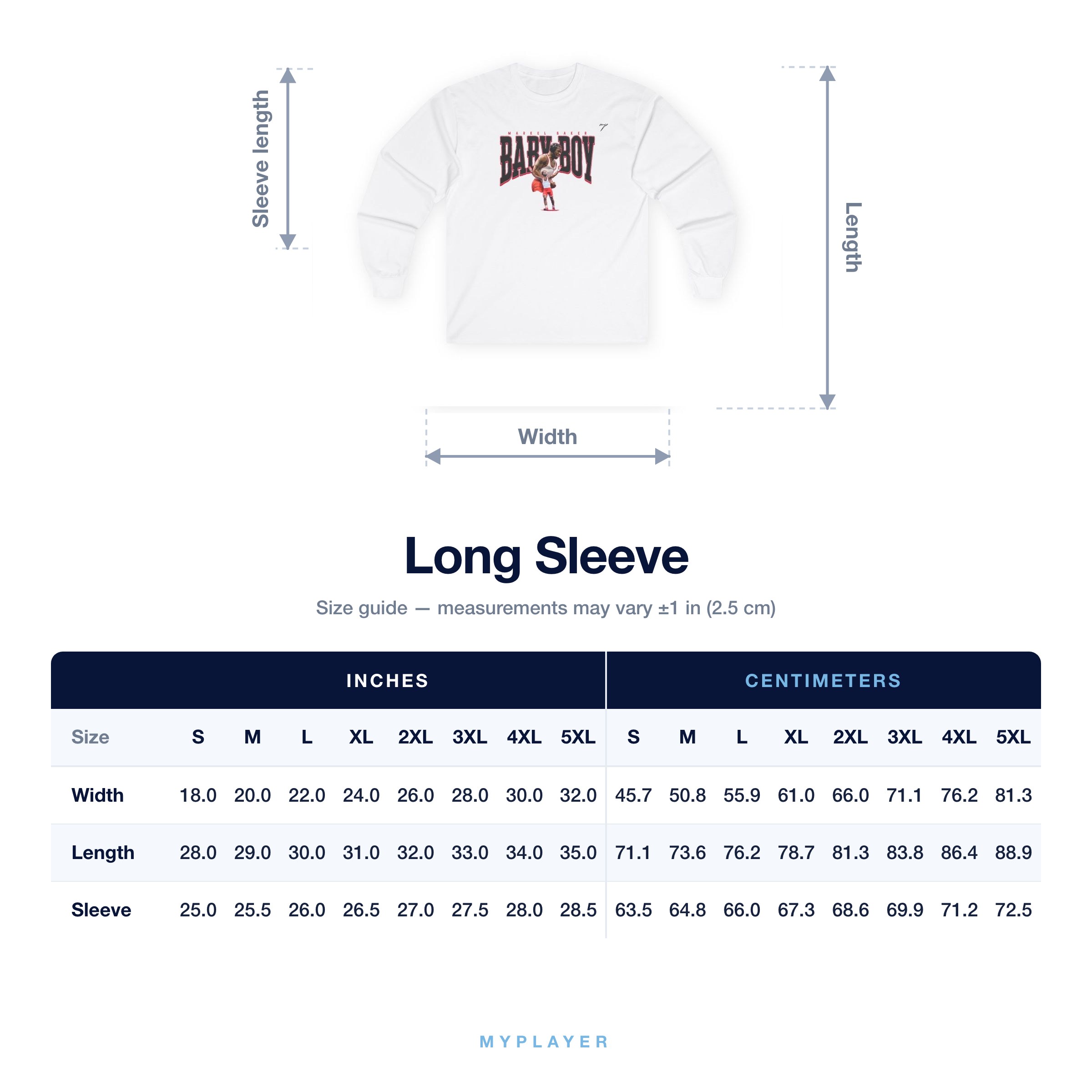 Long Sleeve size chart