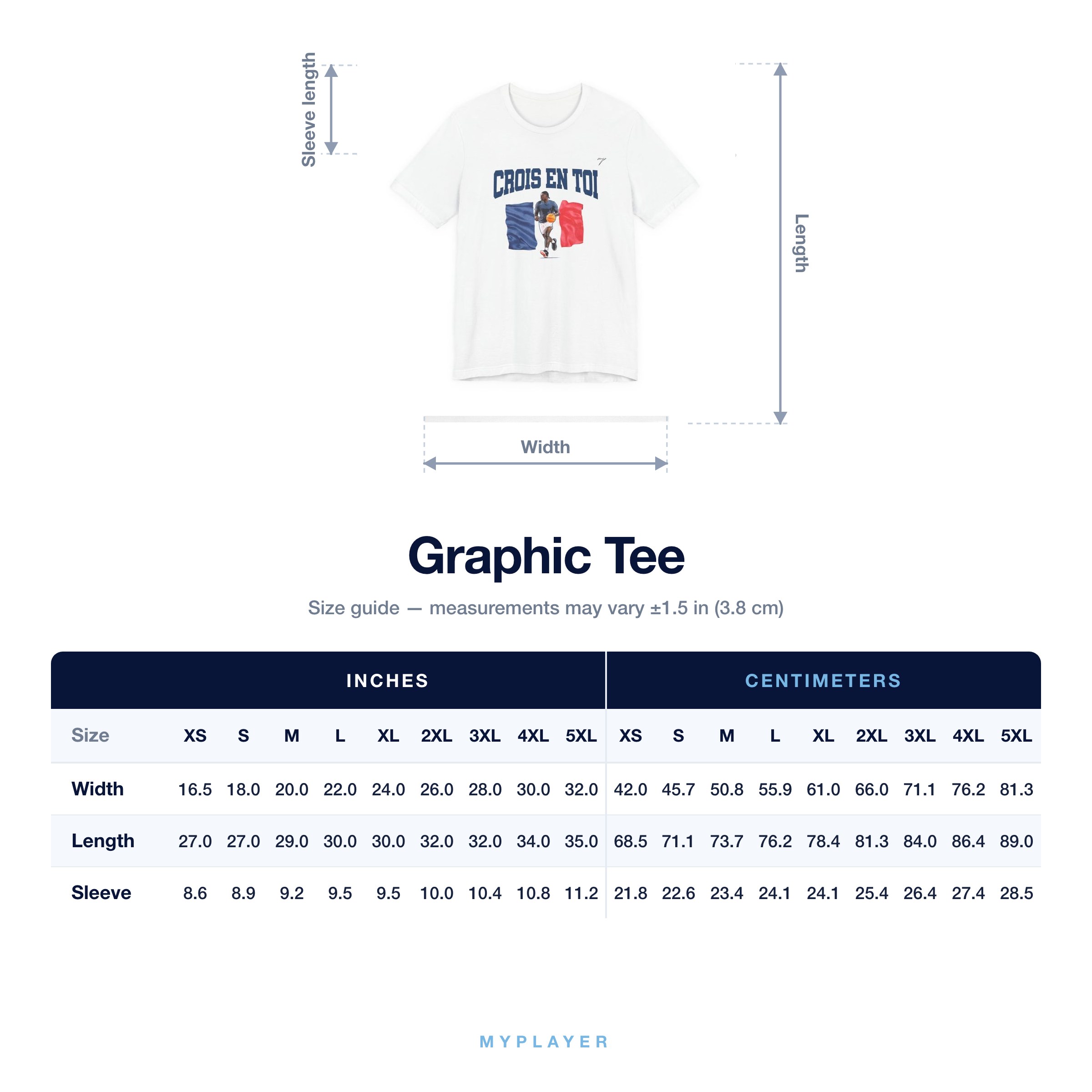 Graphic Tee size chart