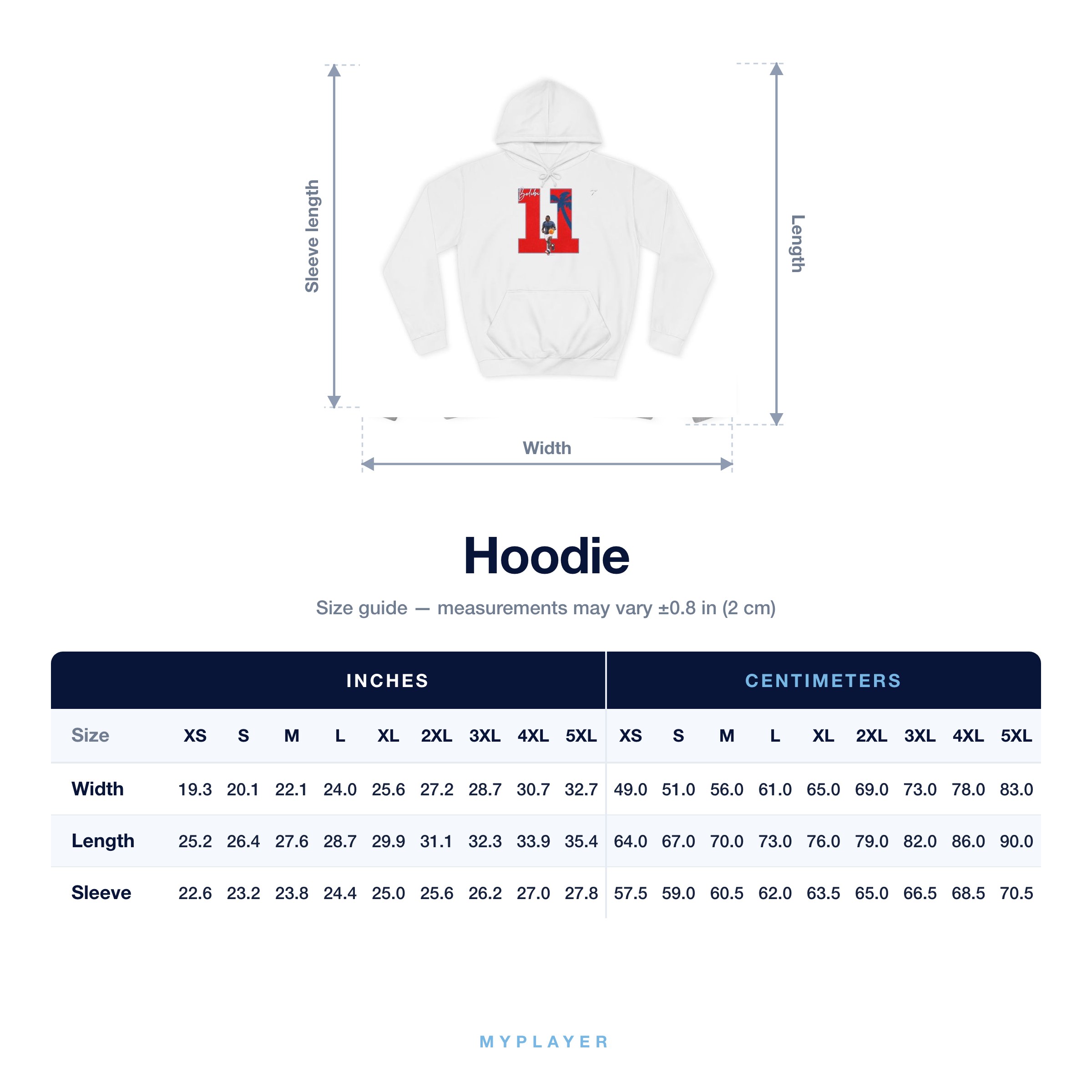 Hoodie size chart