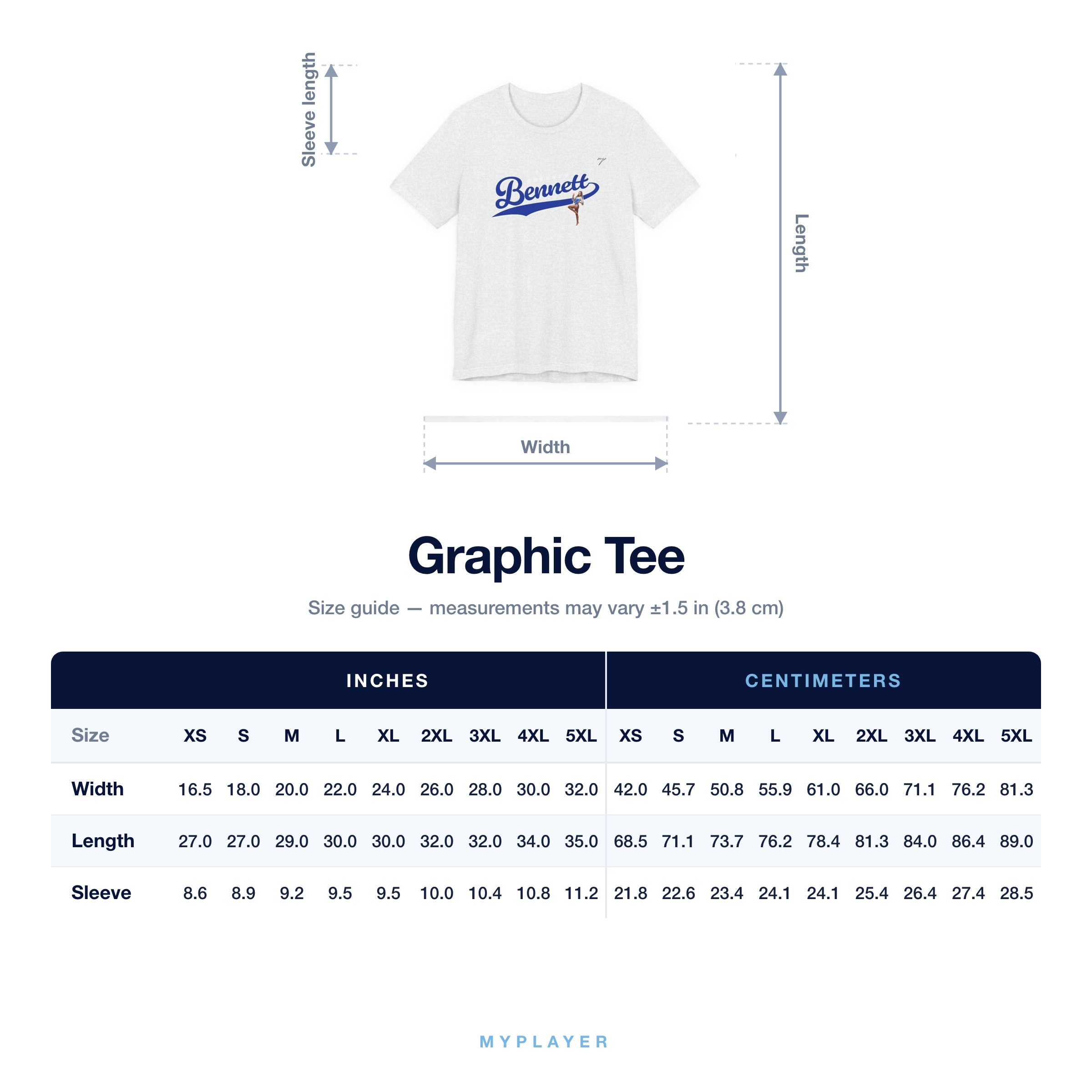 Graphic Tee size chart