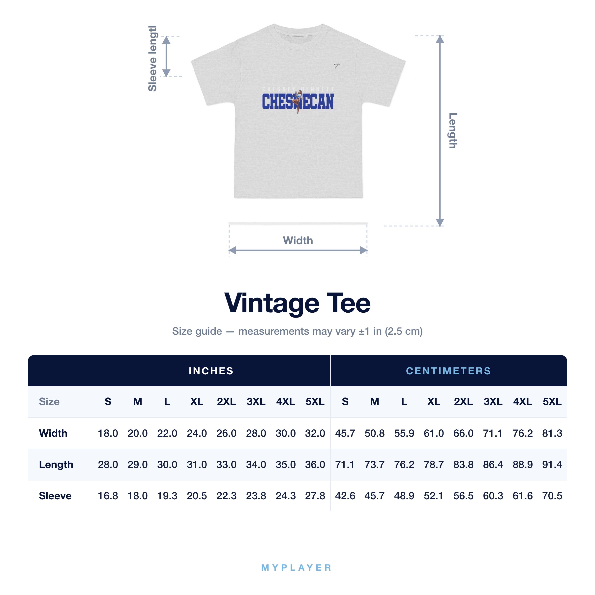 Vintage Tee size chart