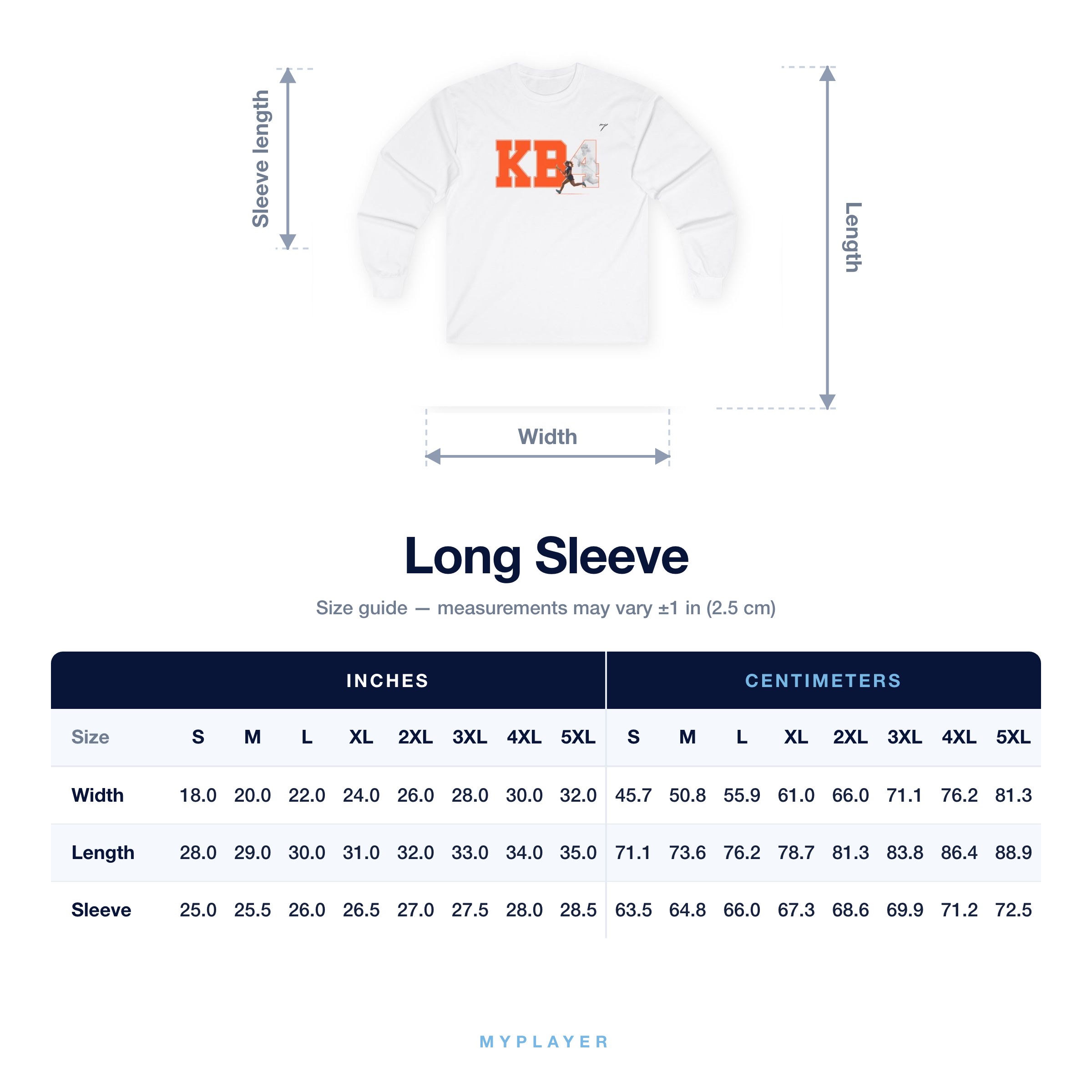 Long Sleeve size chart
