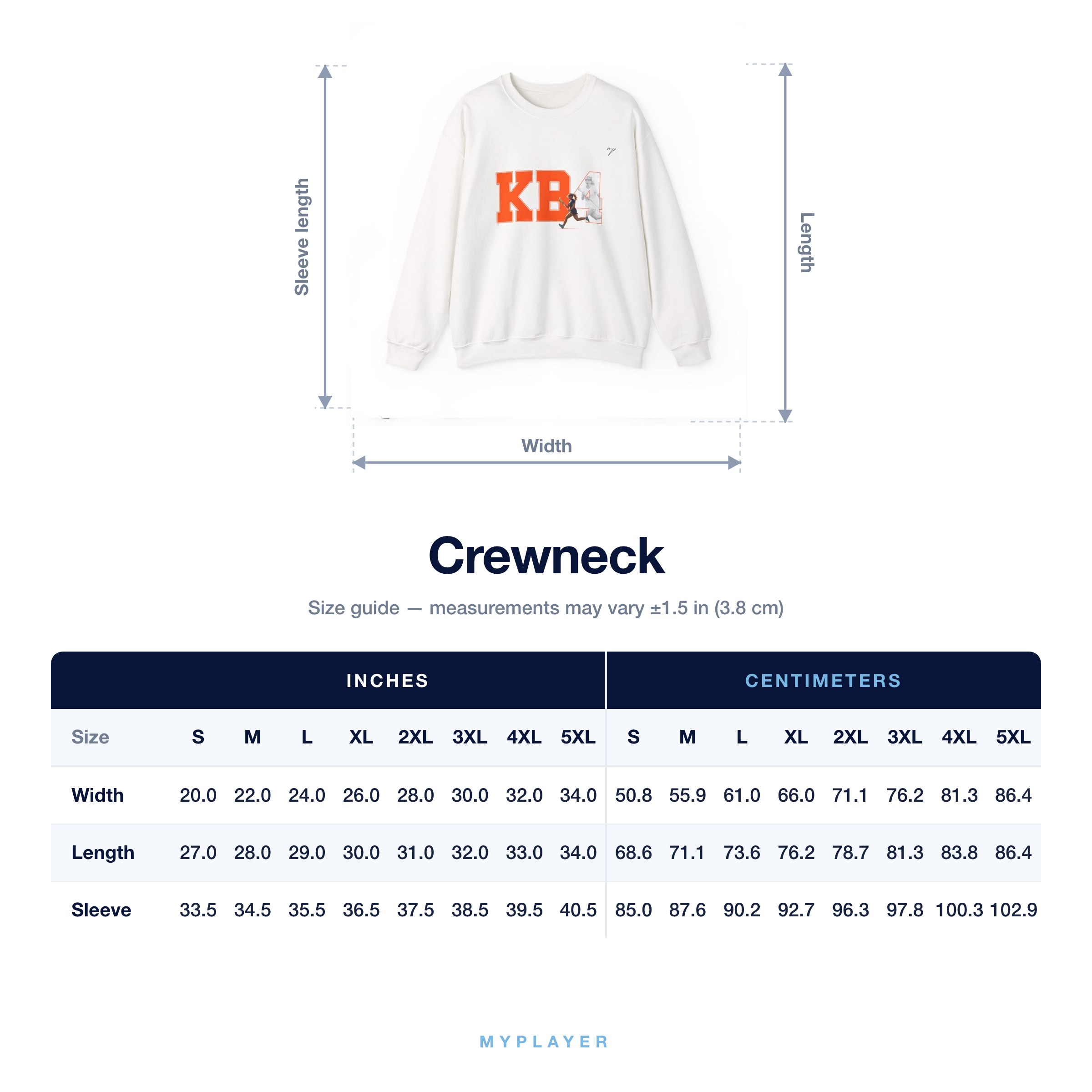 Crewneck size chart