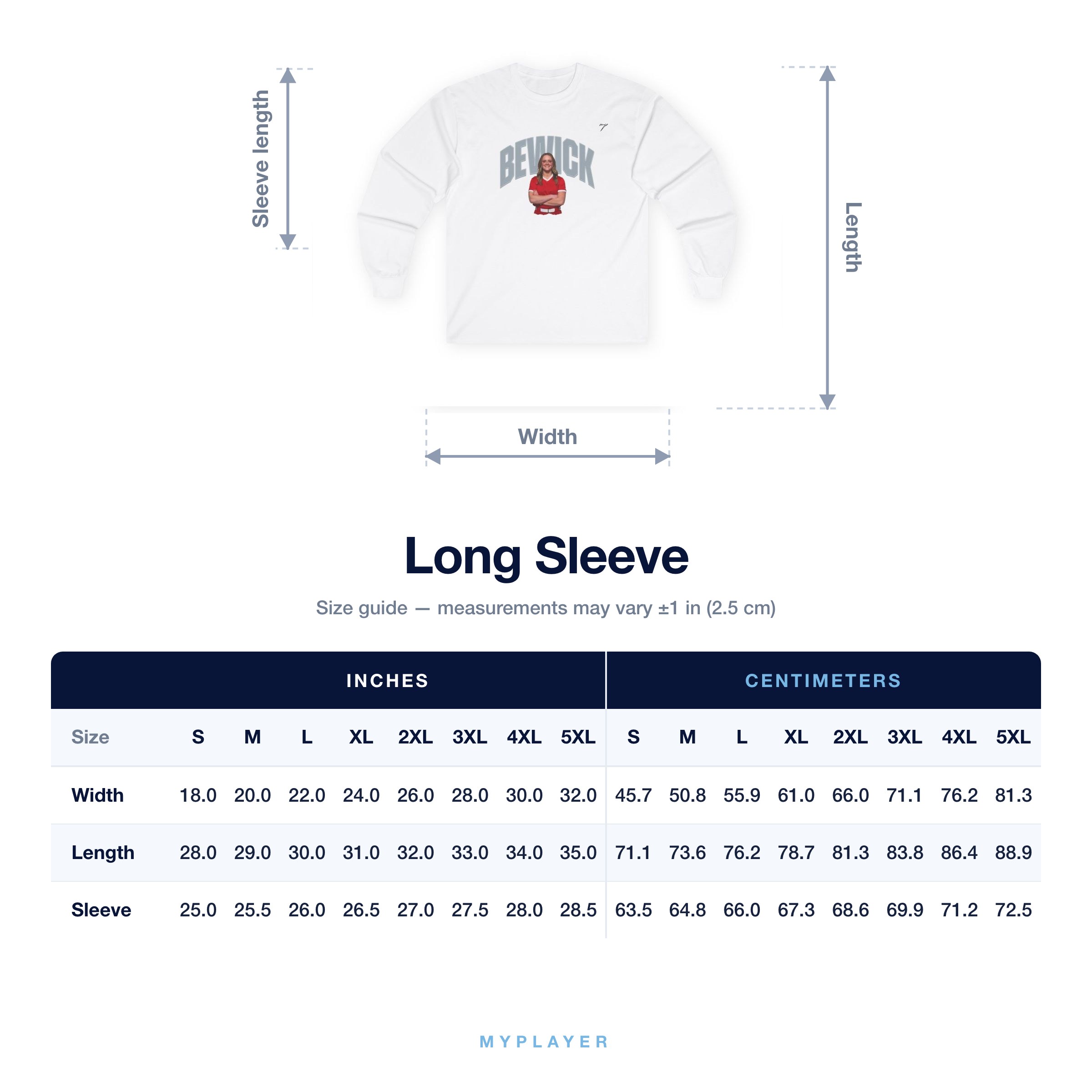 Long Sleeve size chart