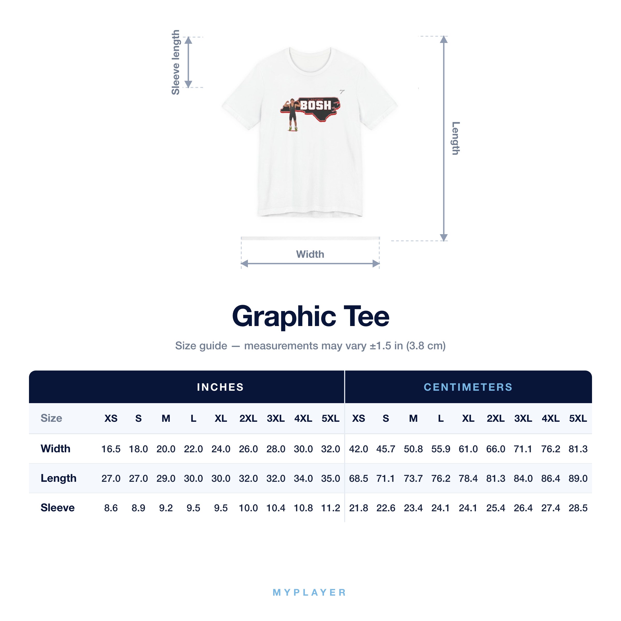 Graphic Tee size chart