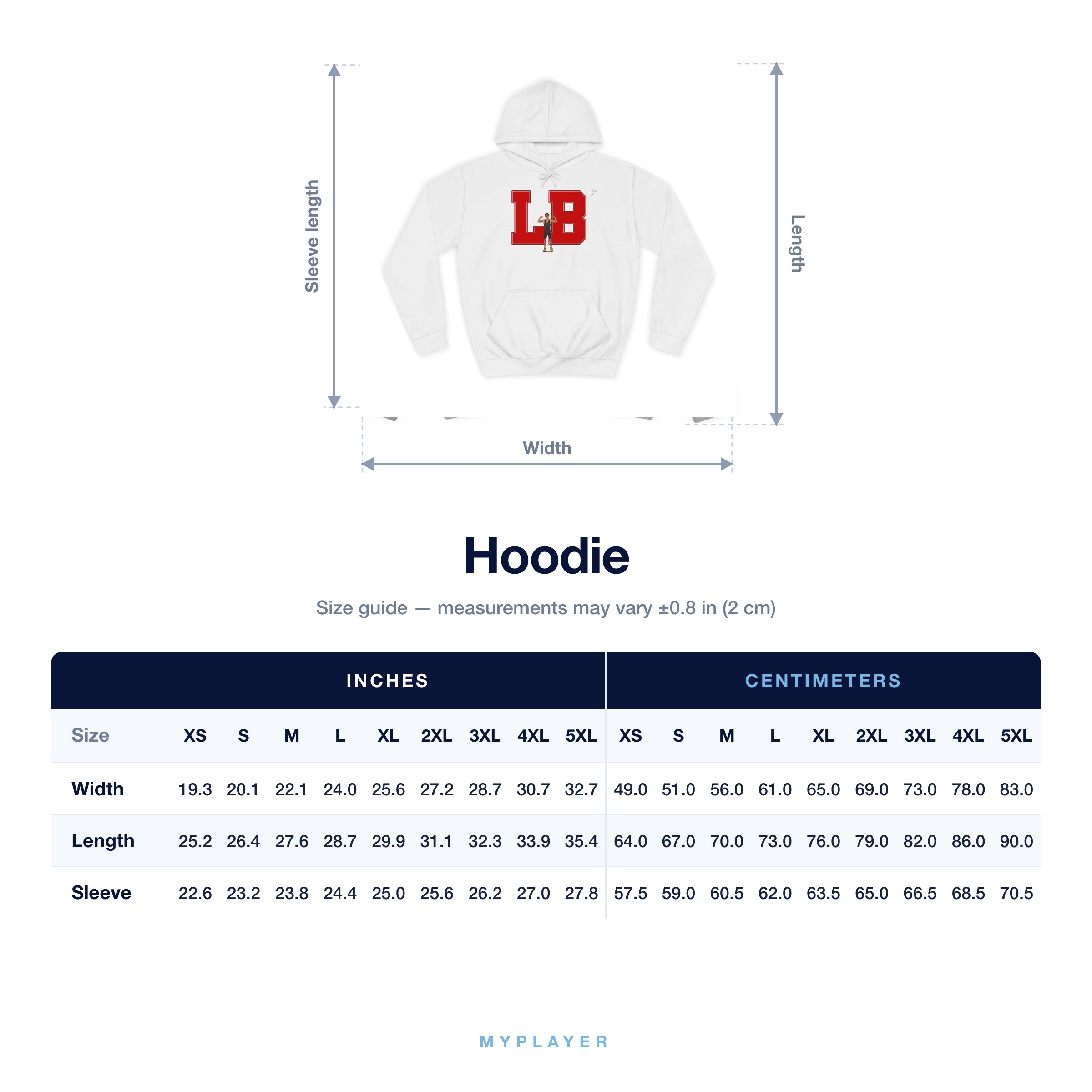 Hoodie size chart