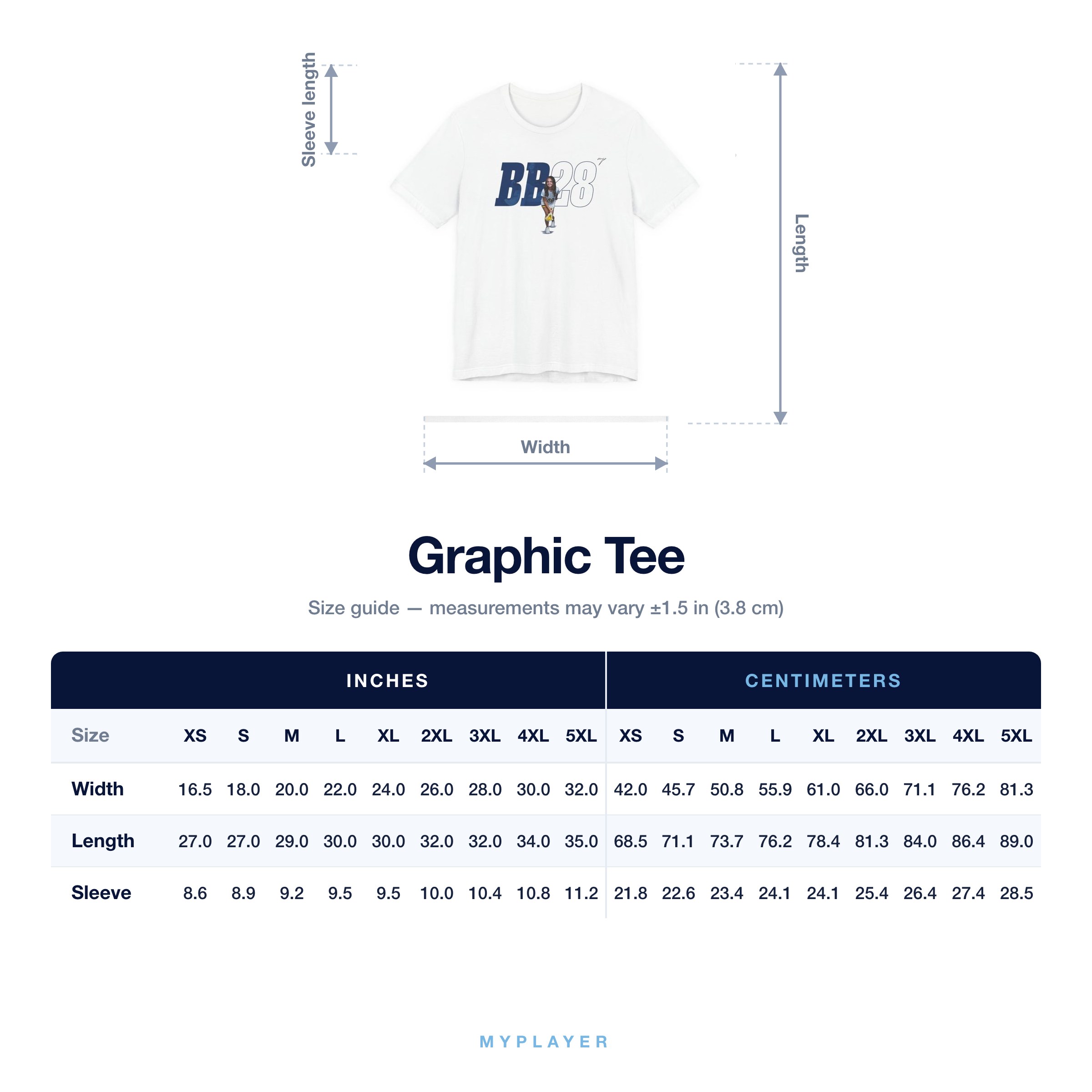 Graphic Tee size chart