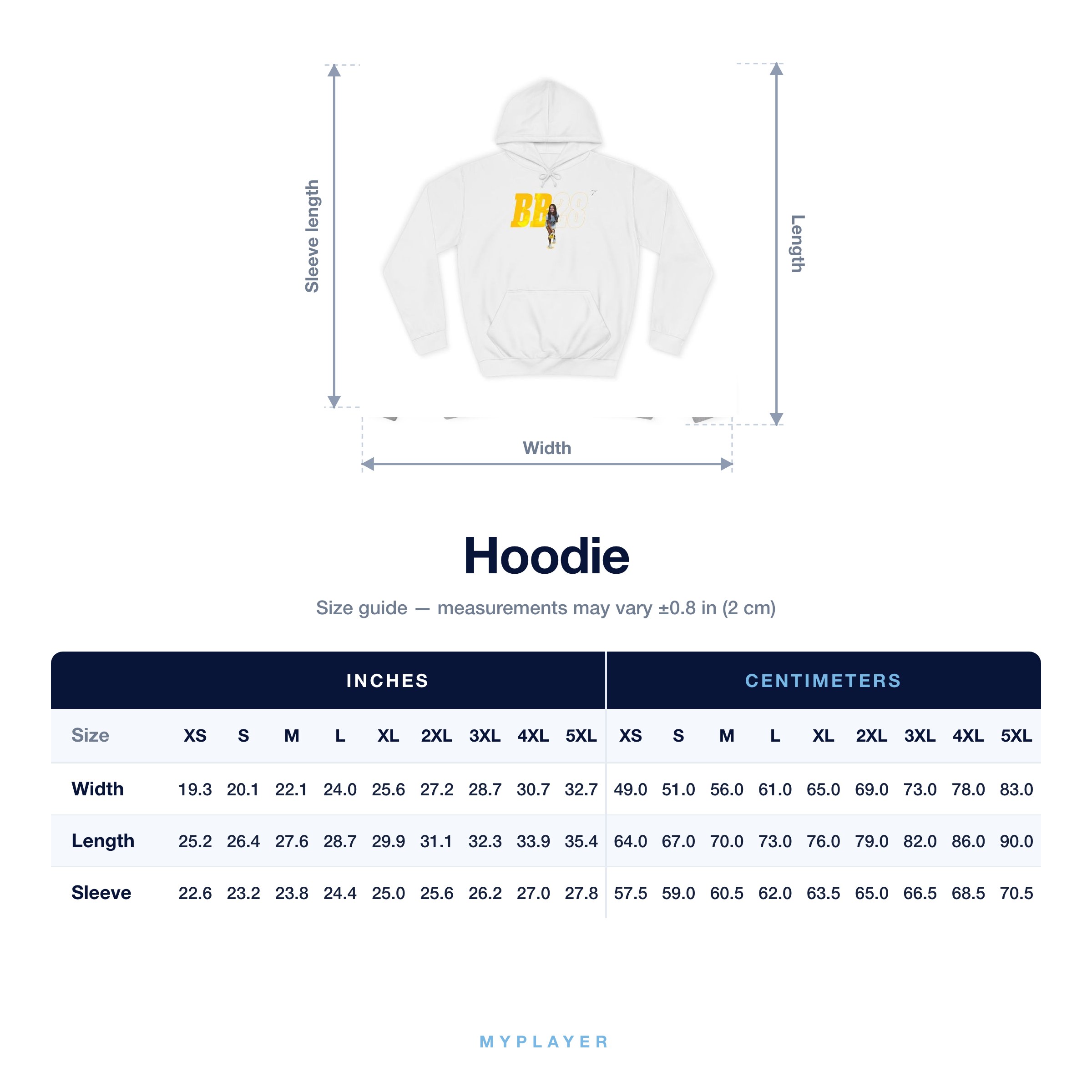 Hoodie size chart