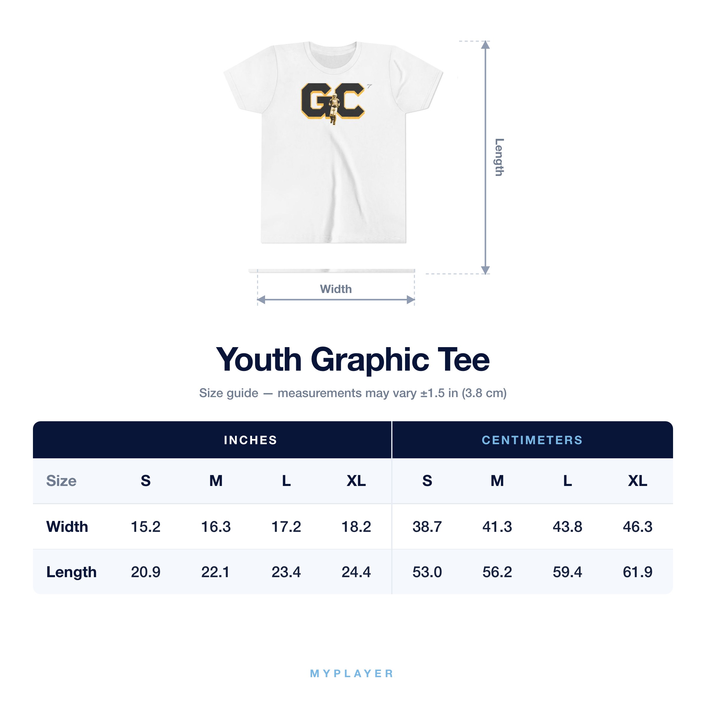 Youth Tee size chart