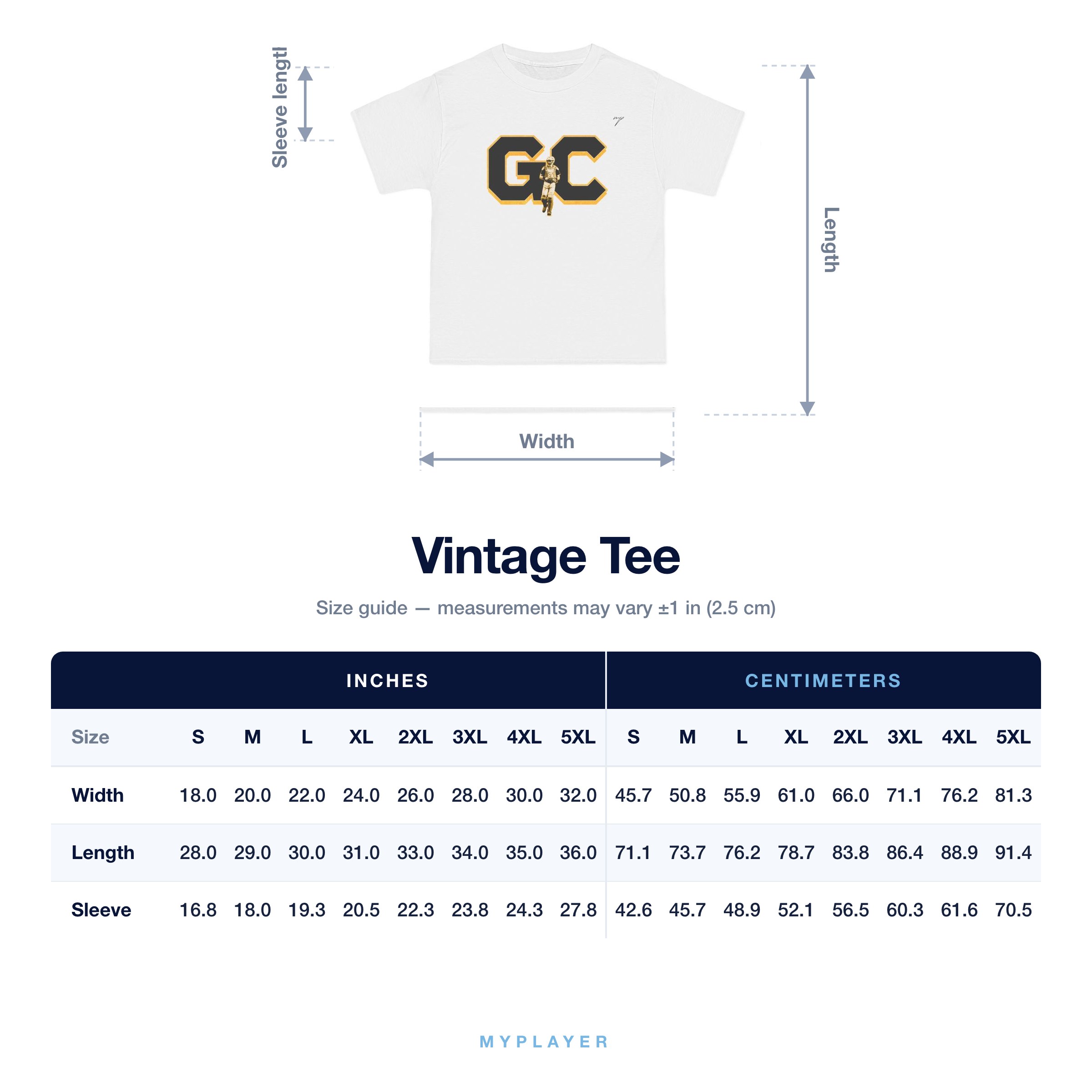 Vintage Tee size chart
