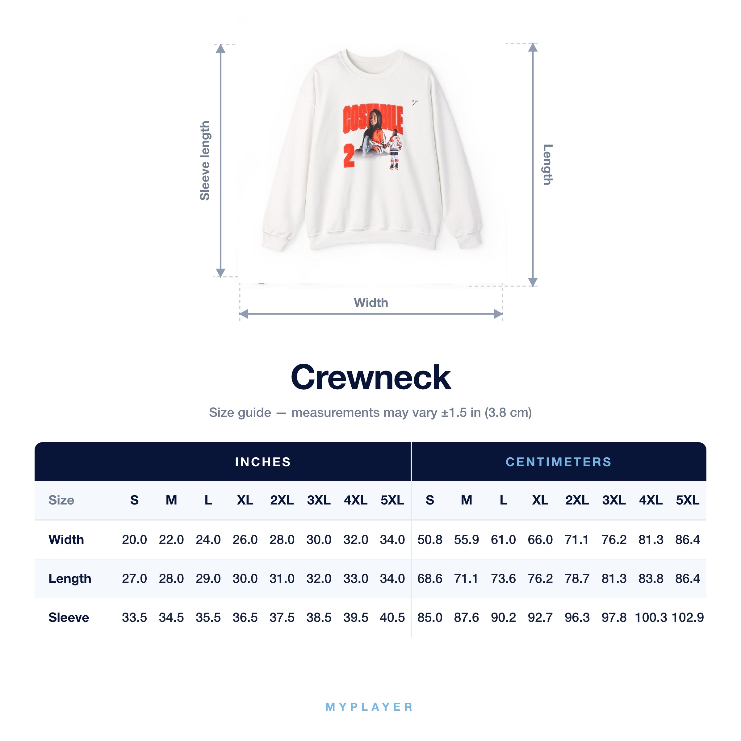 Crewneck size chart