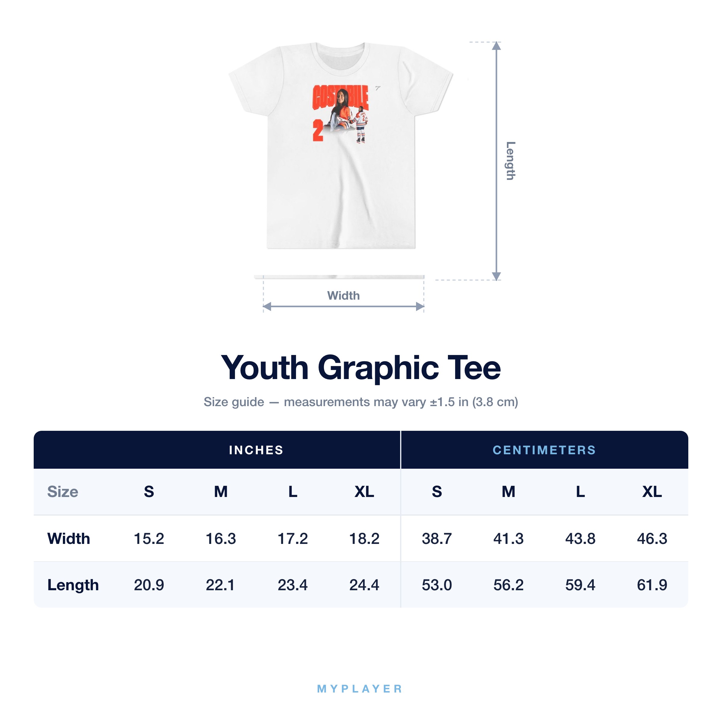 Youth Tee size chart