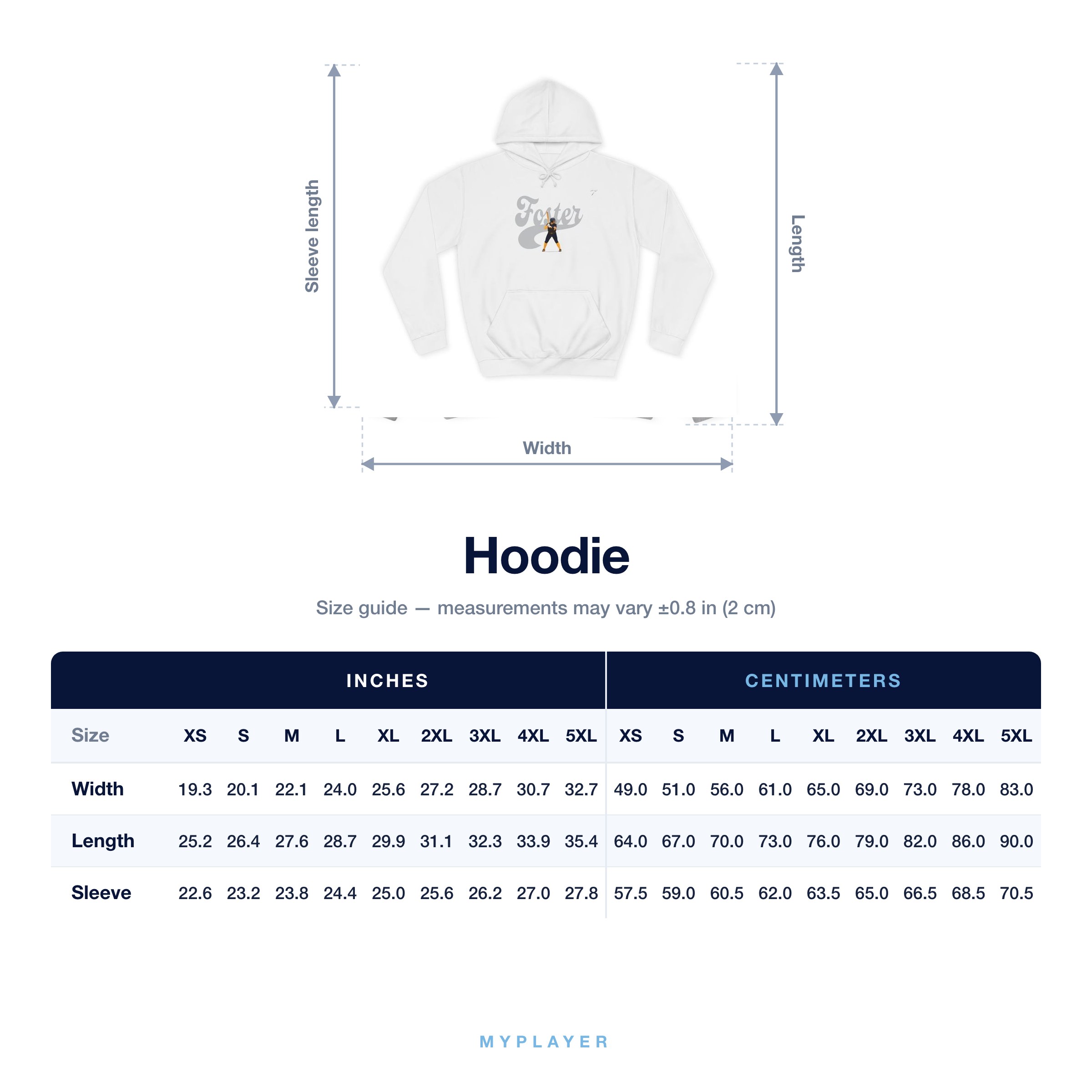 Hoodie size chart