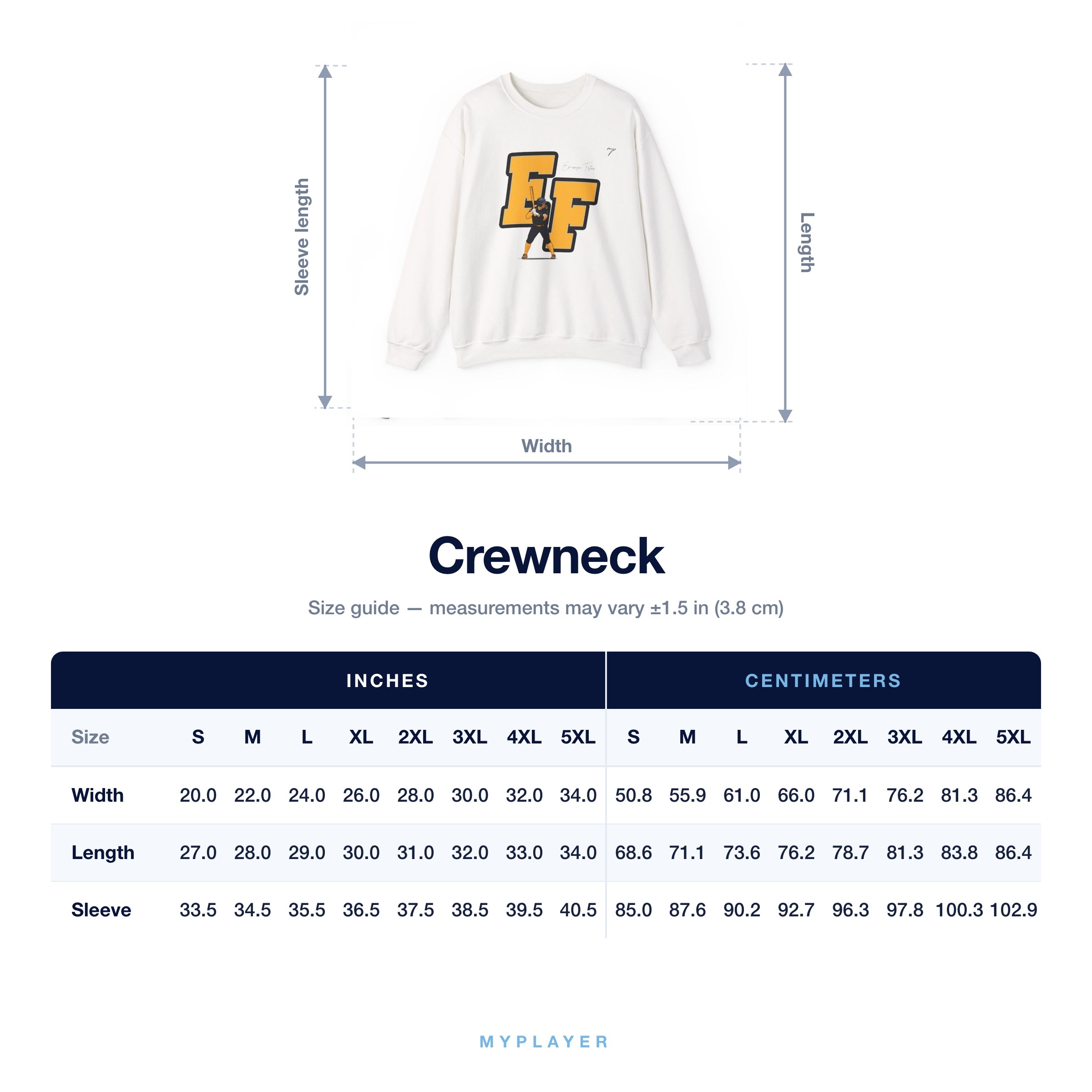 Crewneck size chart