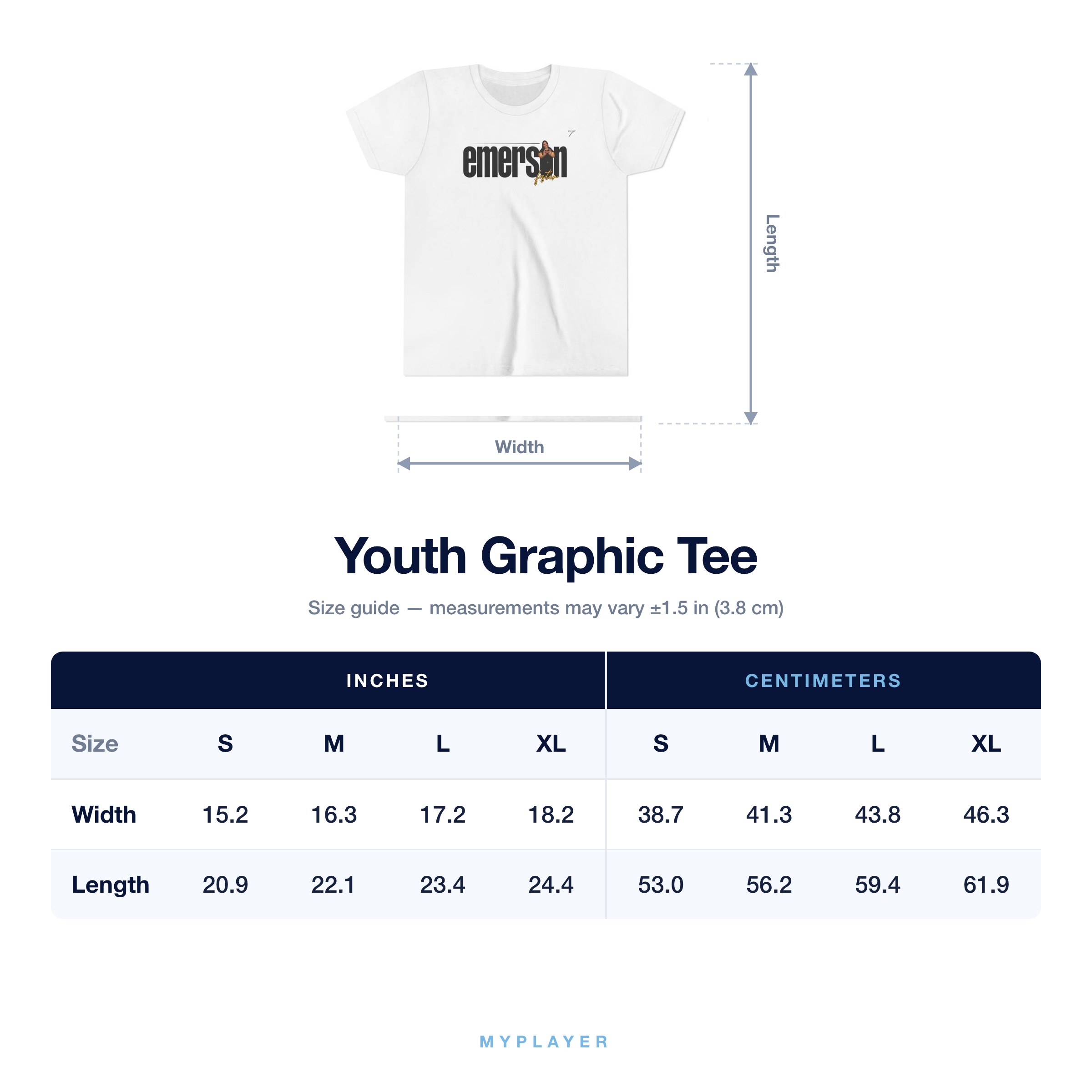 Youth Tee size chart
