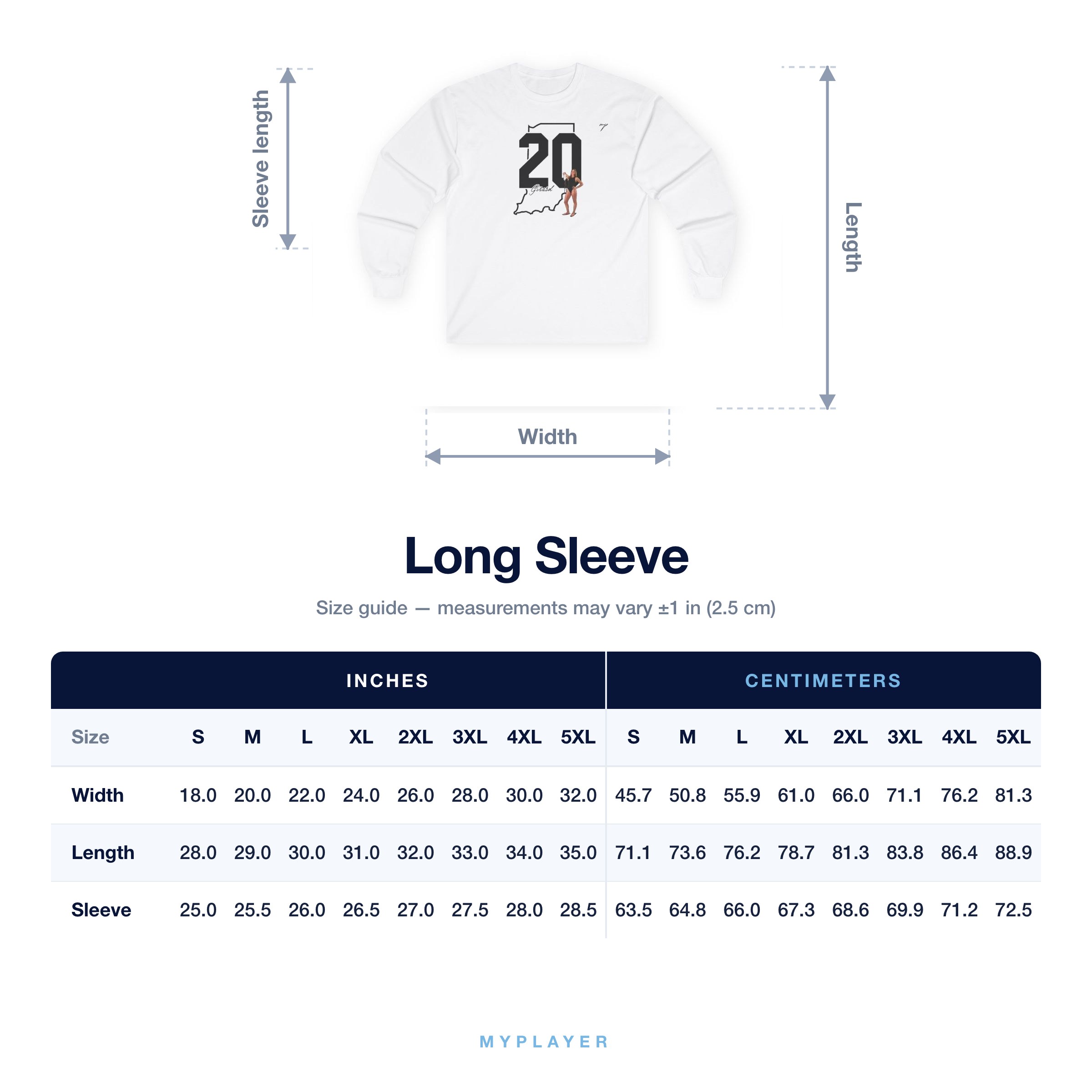 Long Sleeve size chart