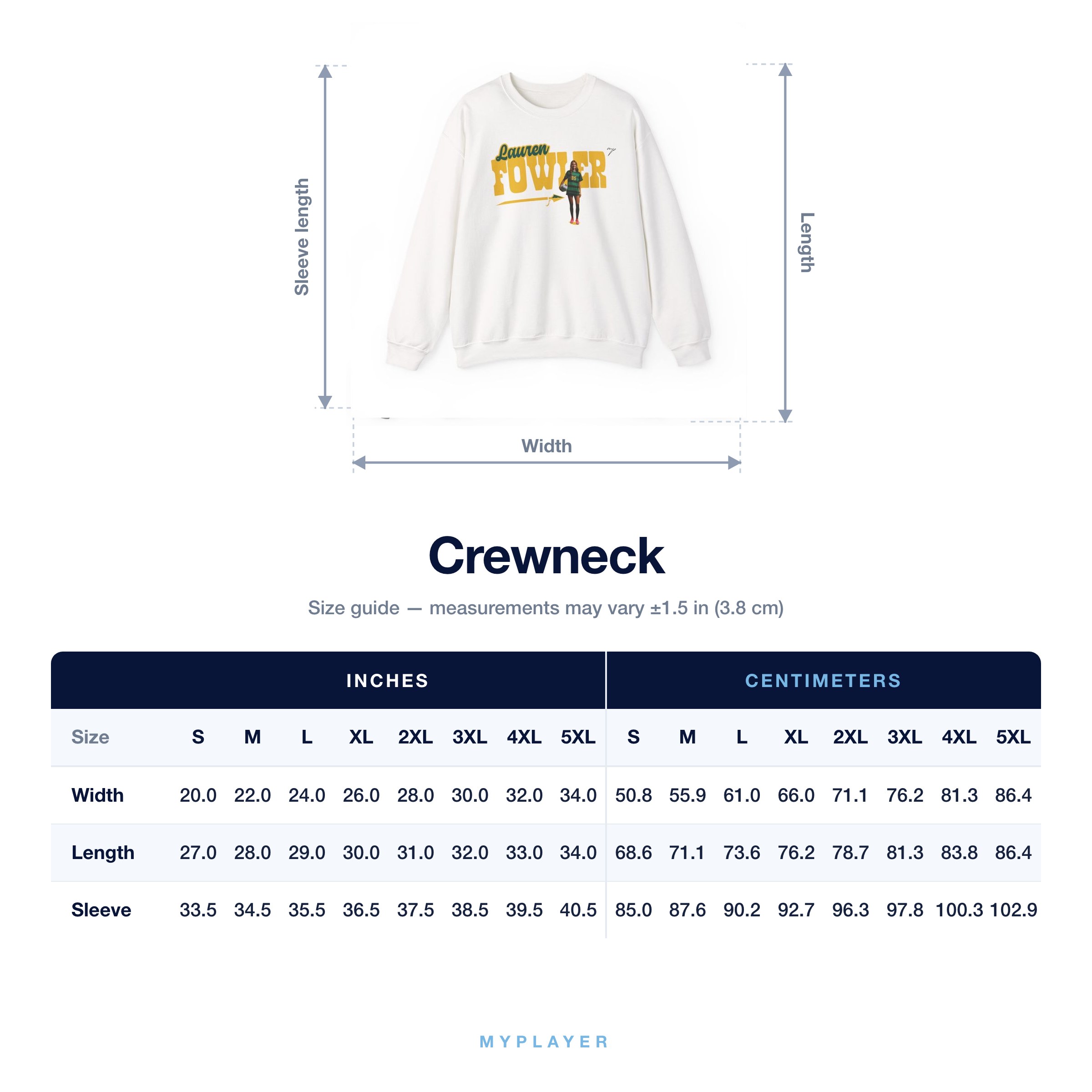 Crewneck size chart
