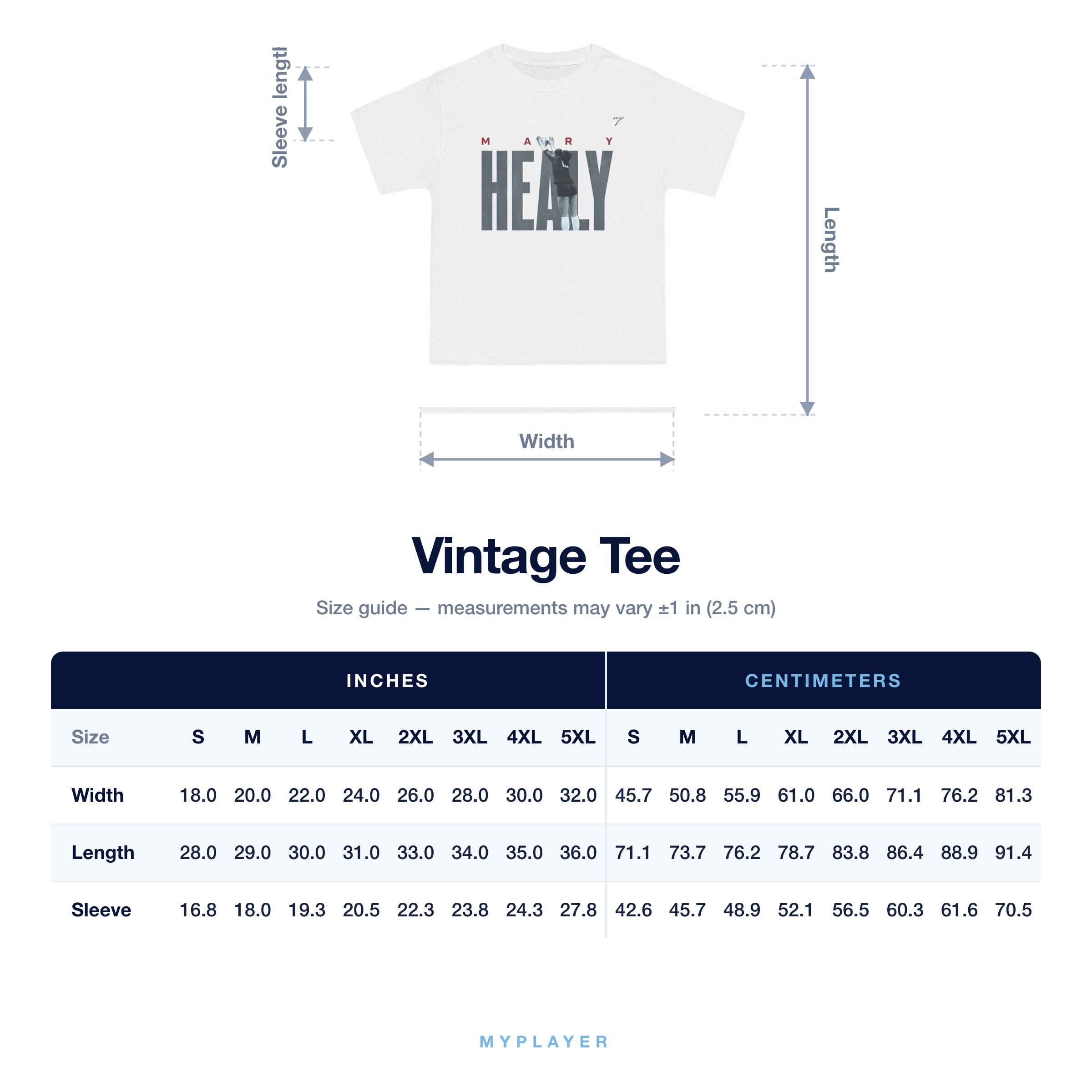Vintage Tee size chart