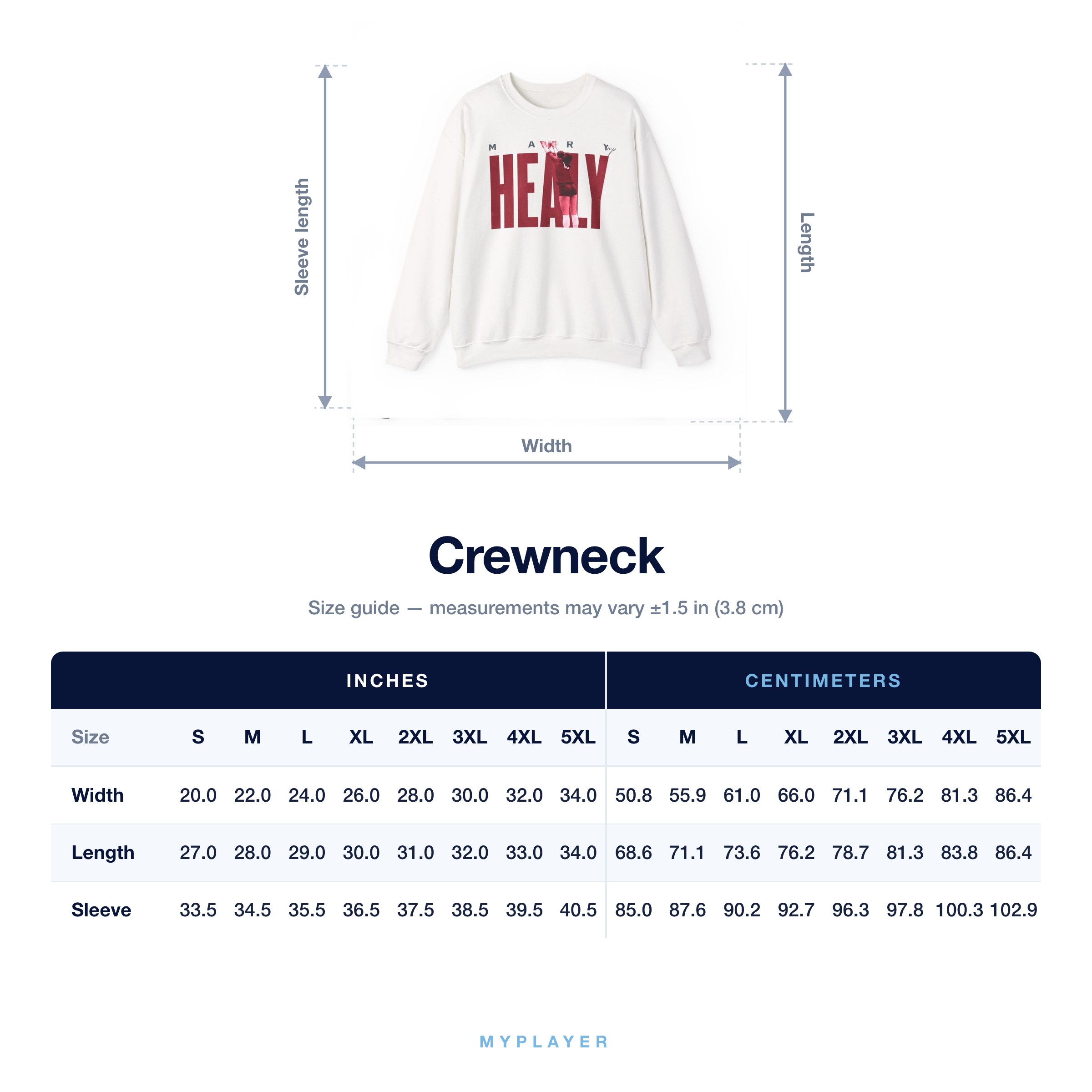 Crewneck size chart
