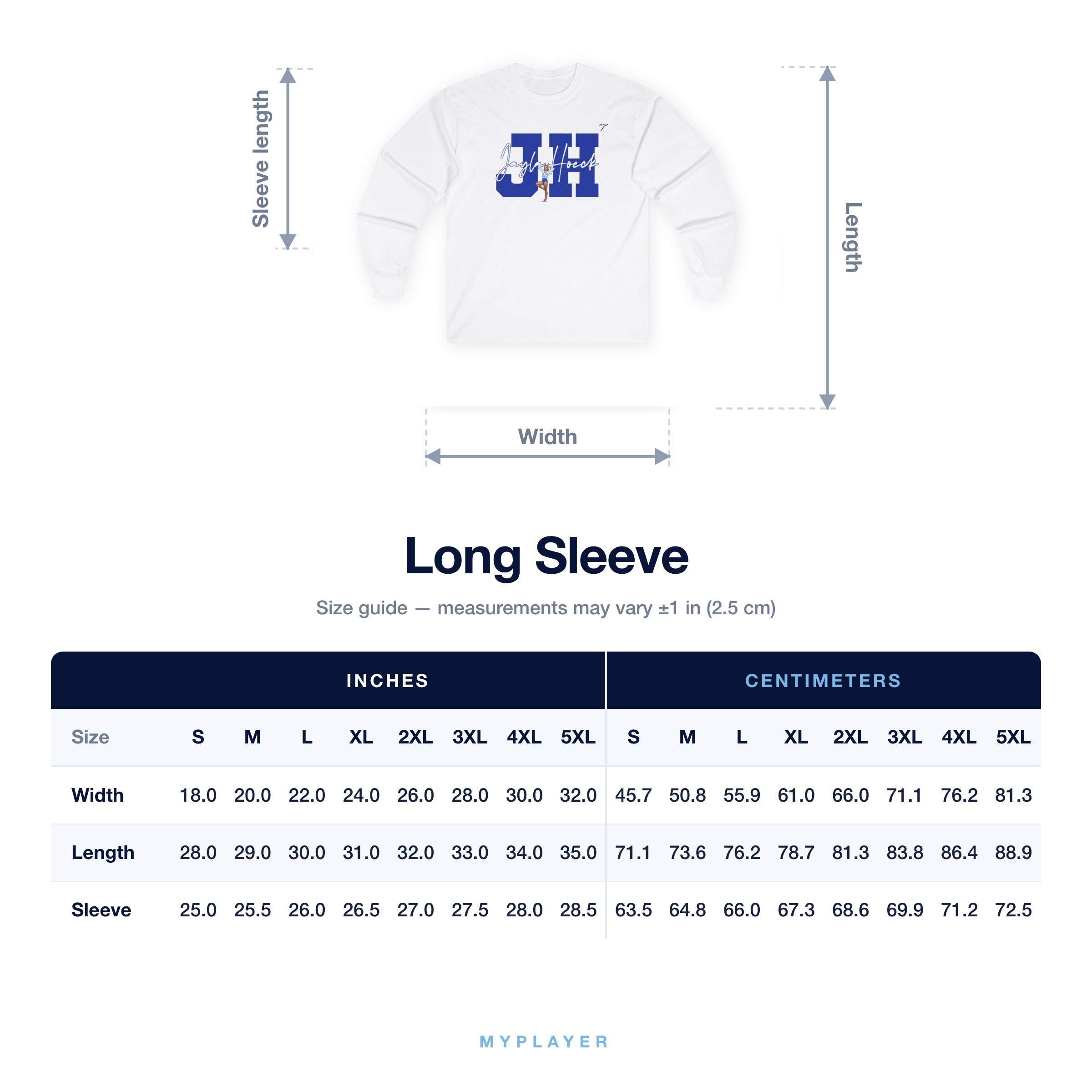 Long Sleeve size chart