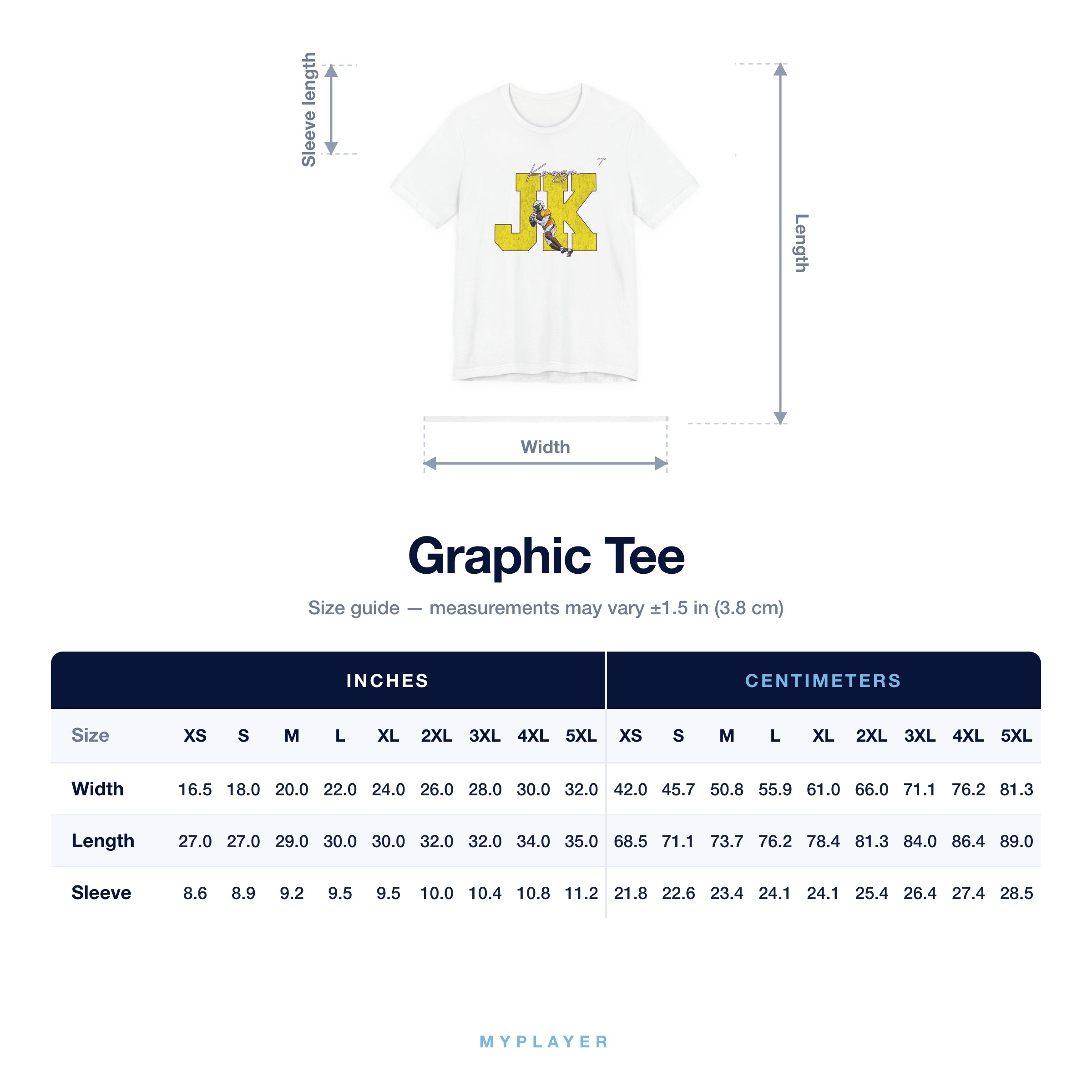 Graphic Tee size chart