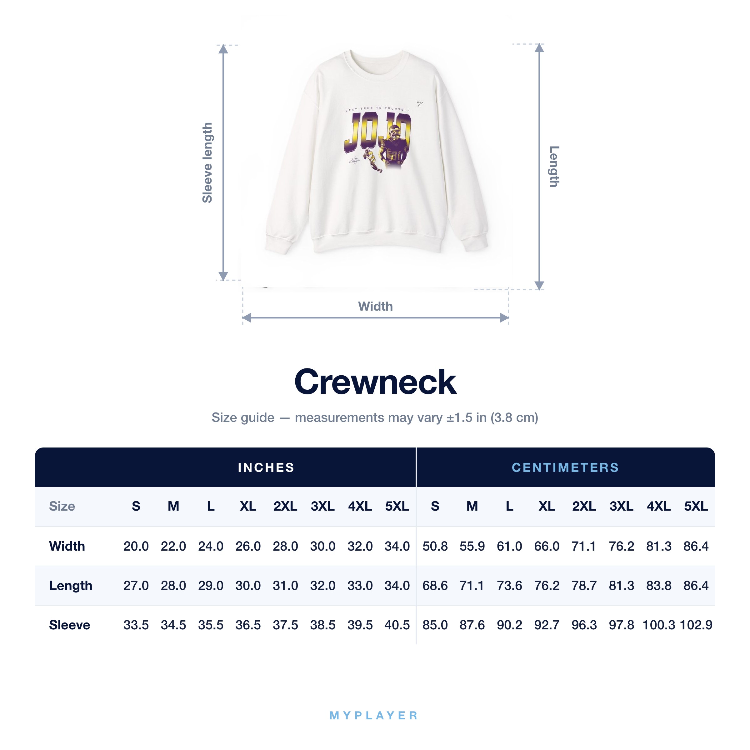 Crewneck size chart