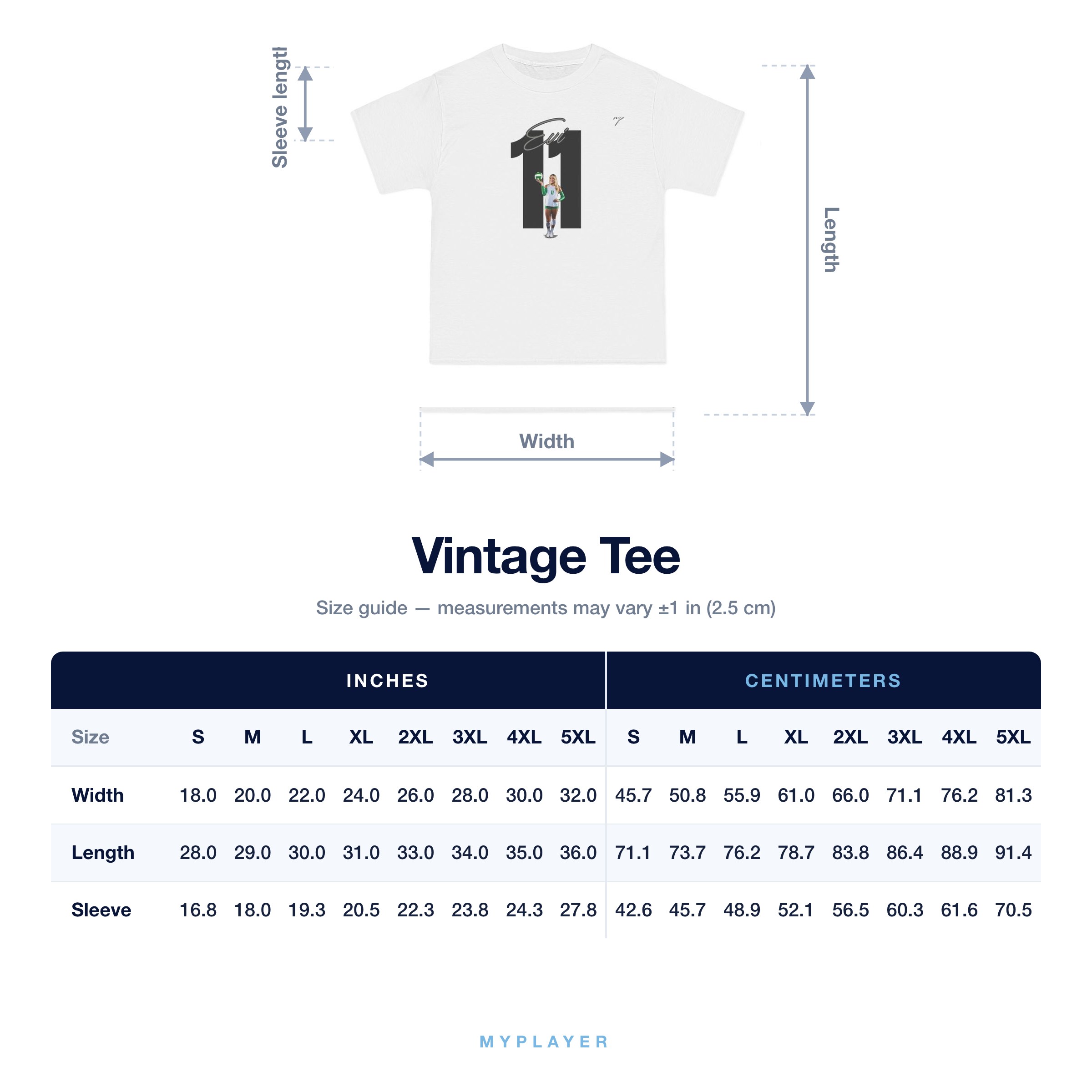 Vintage Tee size chart