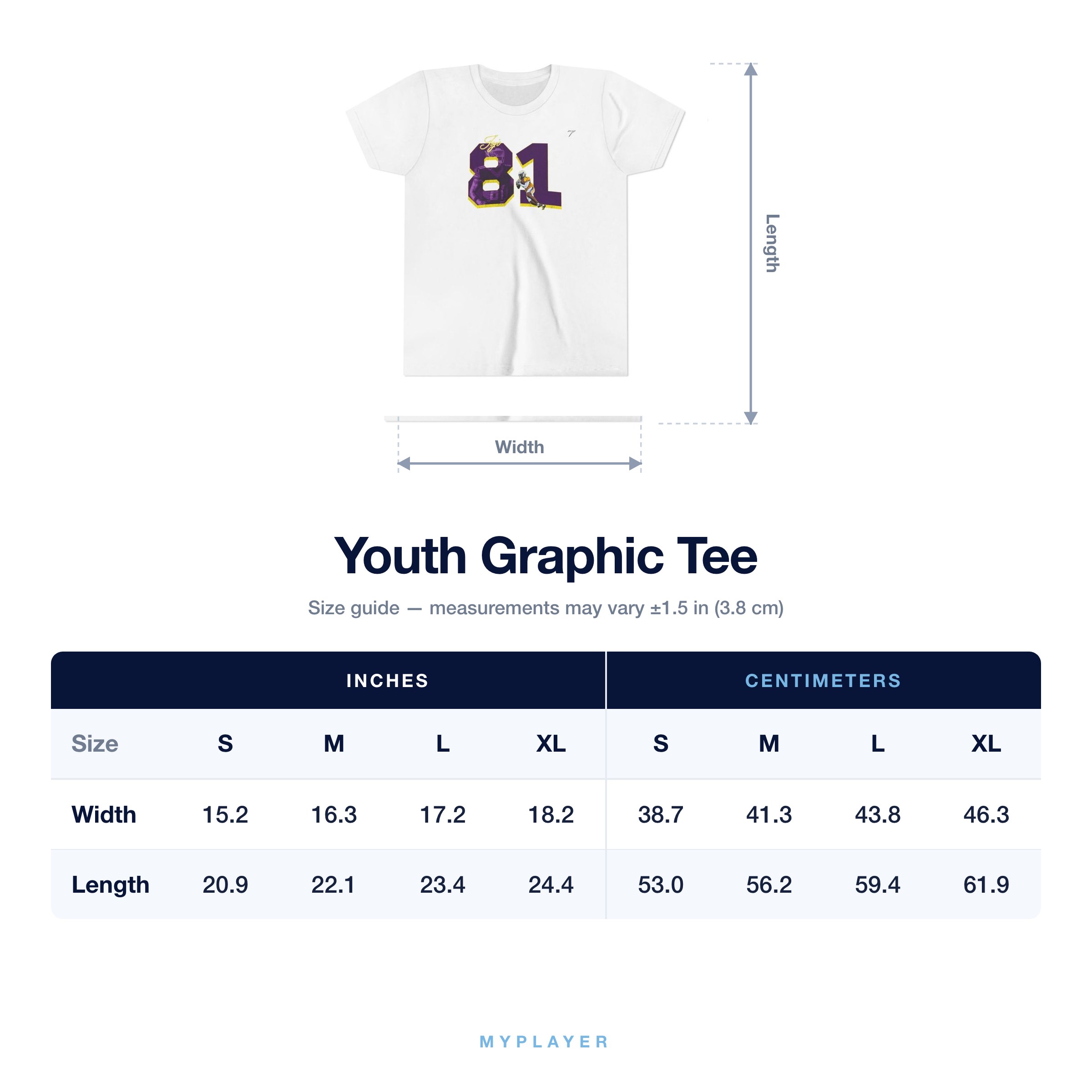 Youth Tee size chart