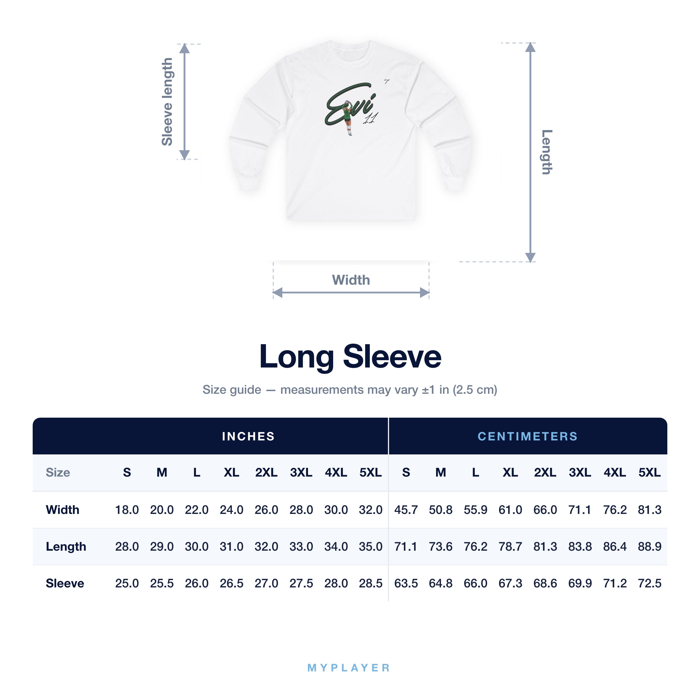 Long Sleeve size chart