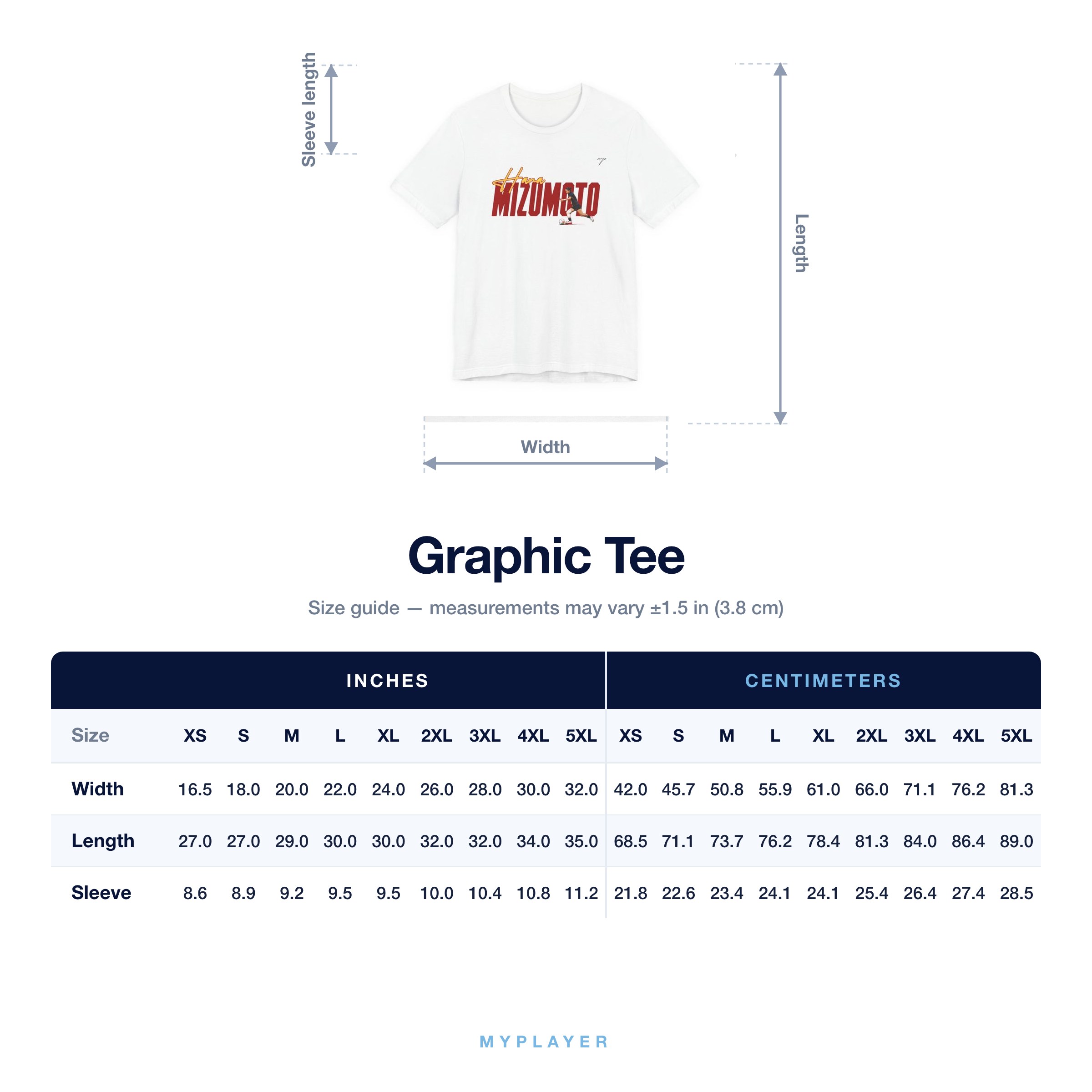 Graphic Tee size chart