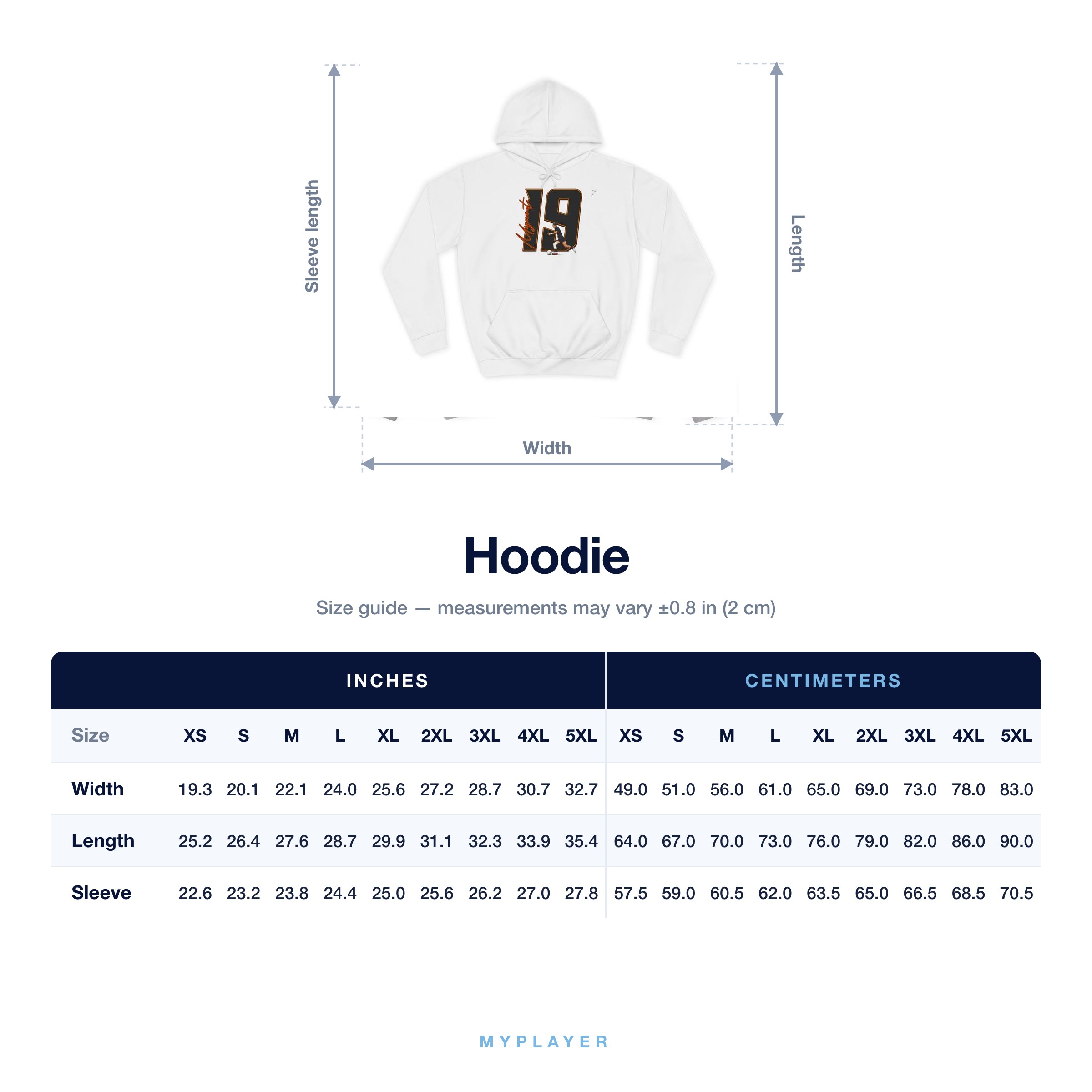 Hoodie size chart