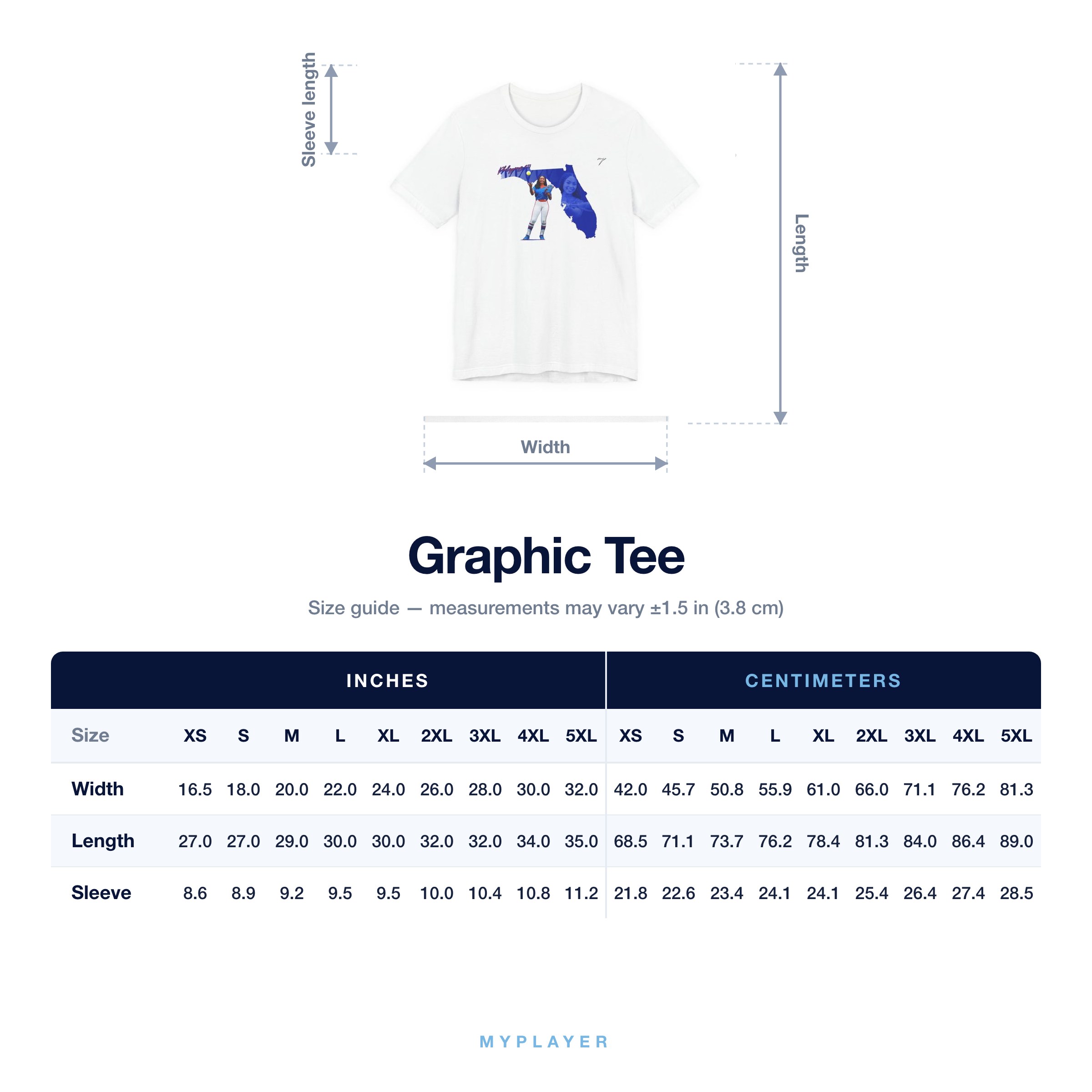 Graphic Tee size chart
