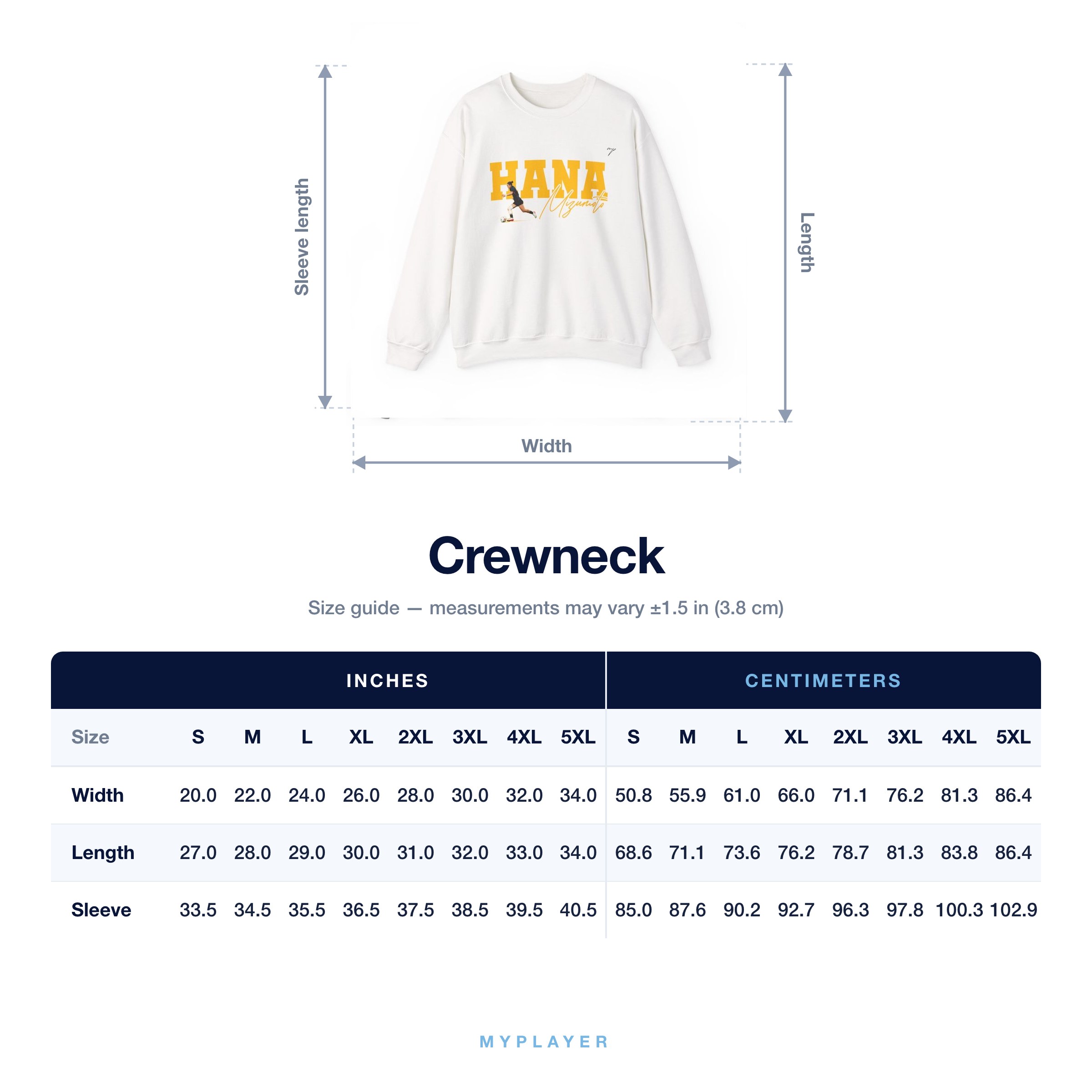 Crewneck size chart