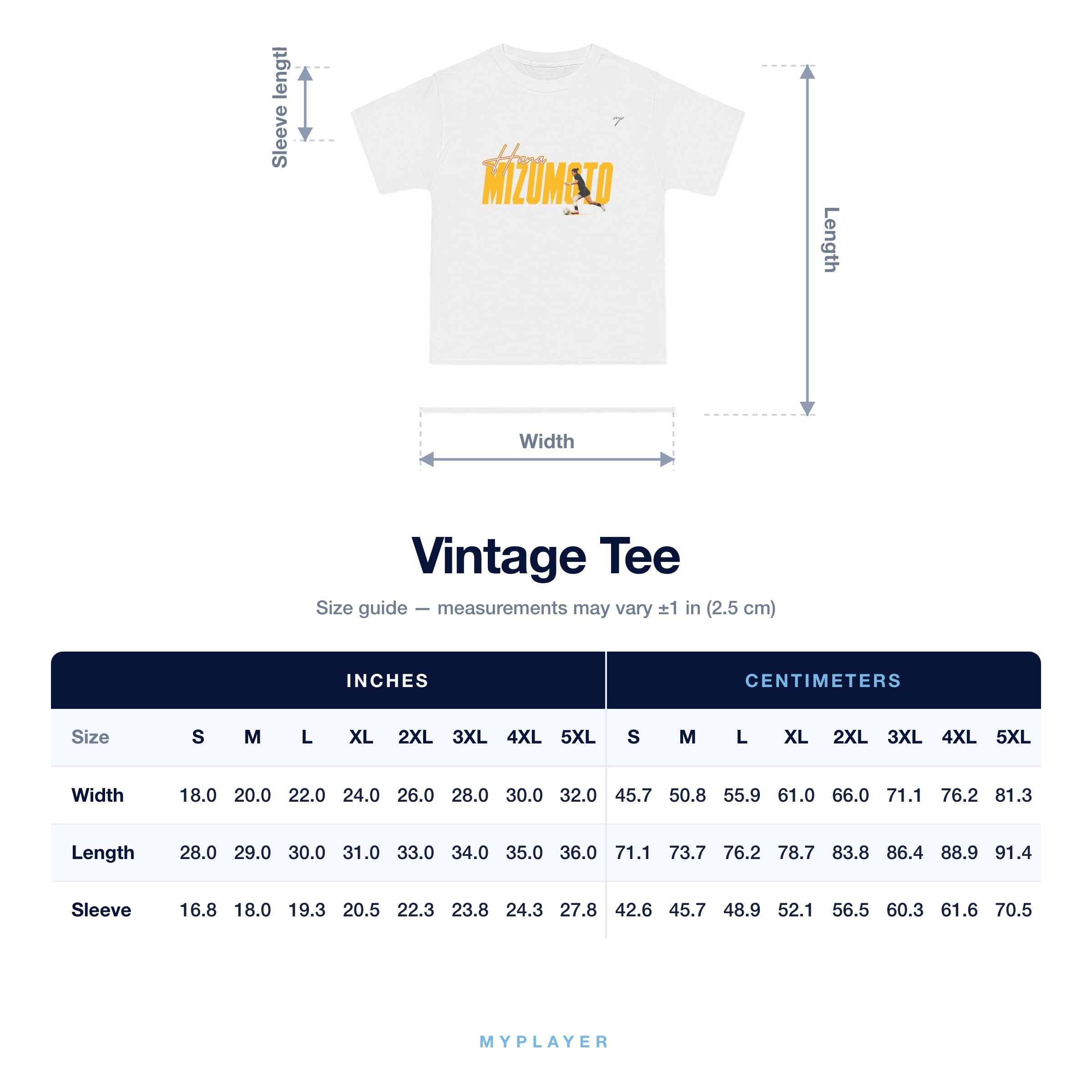 Vintage Tee size chart