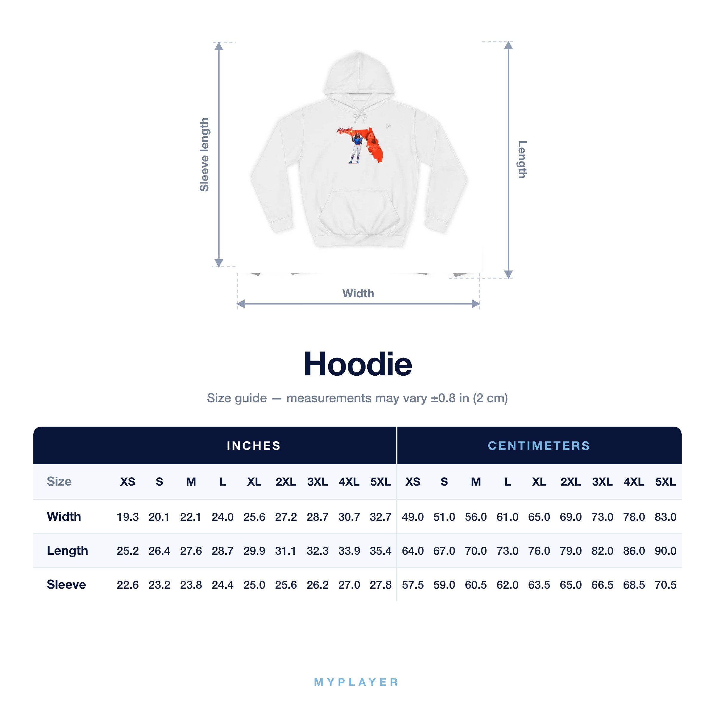 Hoodie size chart