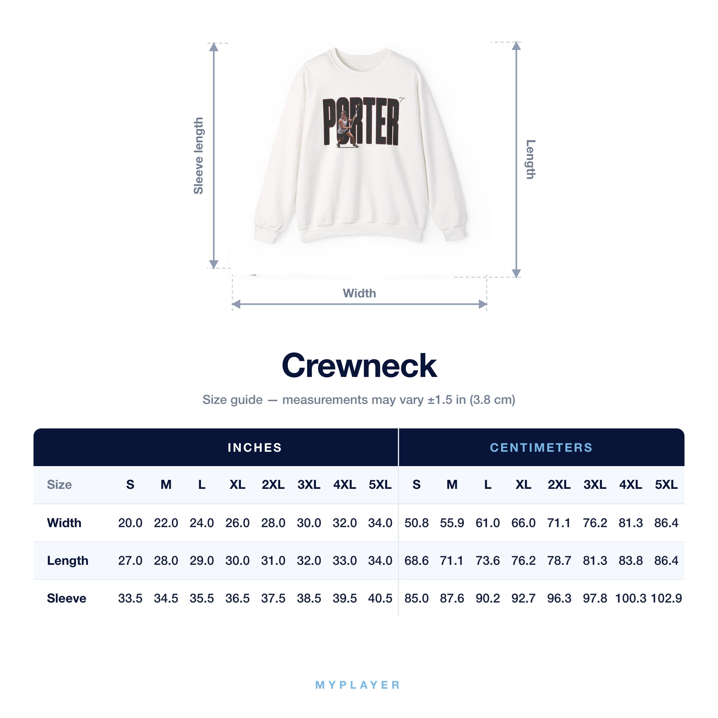 Crewneck size chart