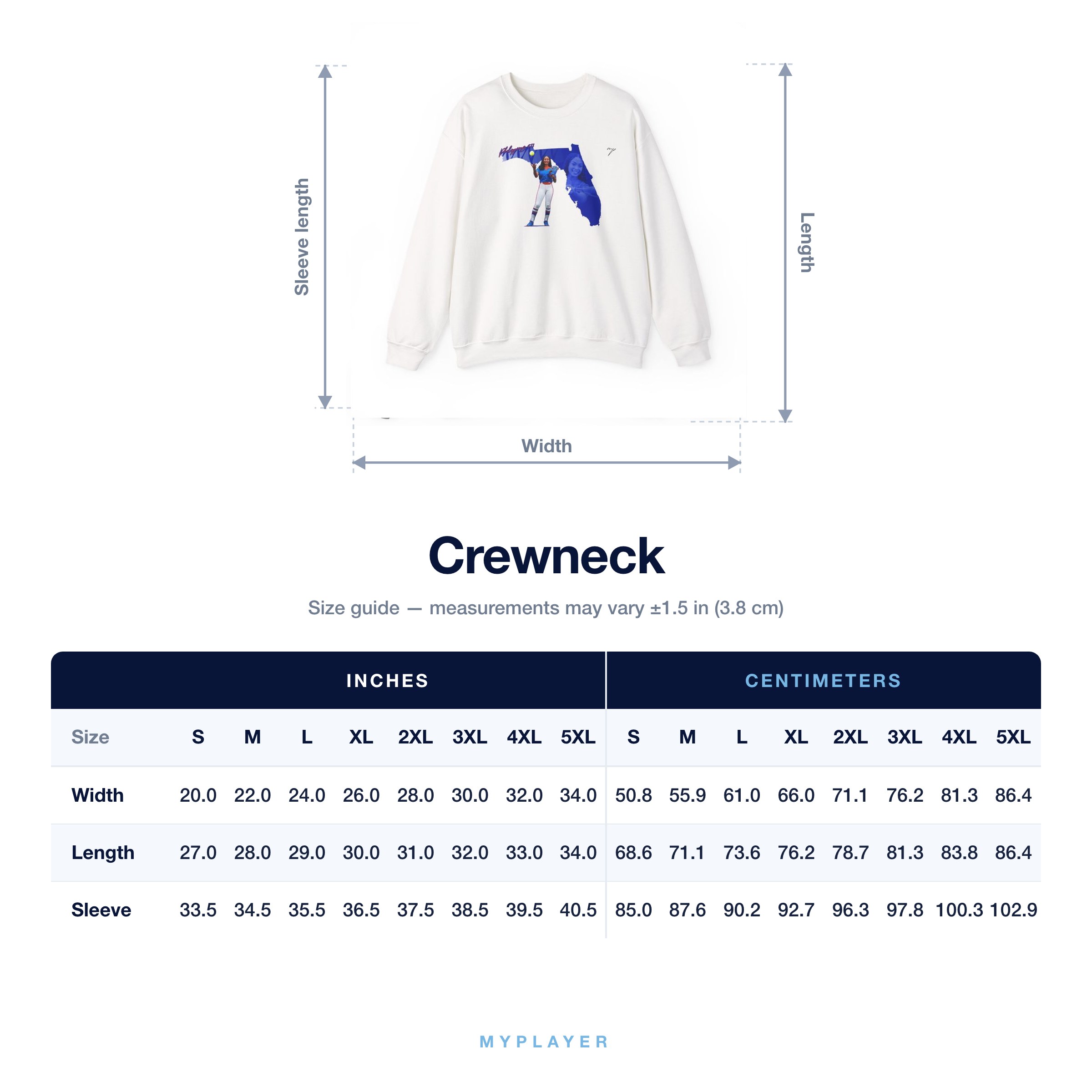 Crewneck size chart