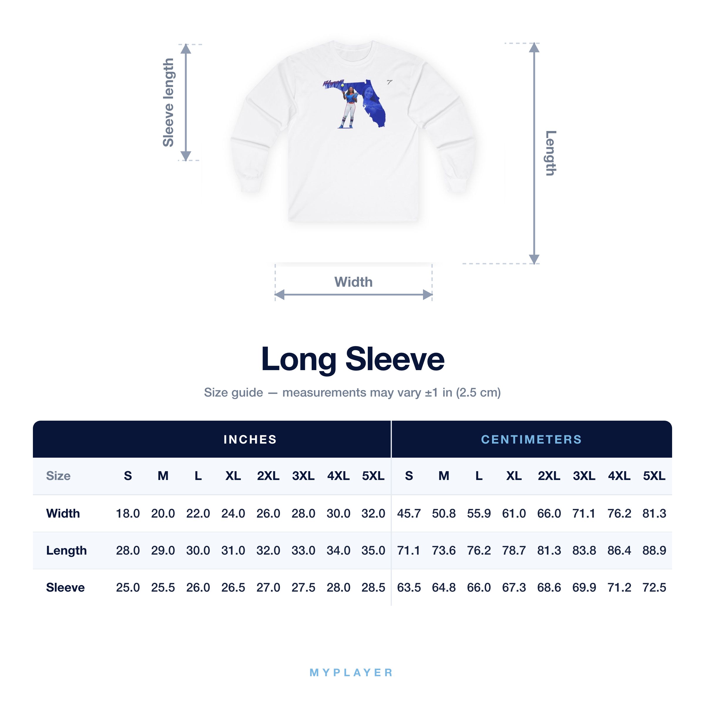 Long Sleeve size chart