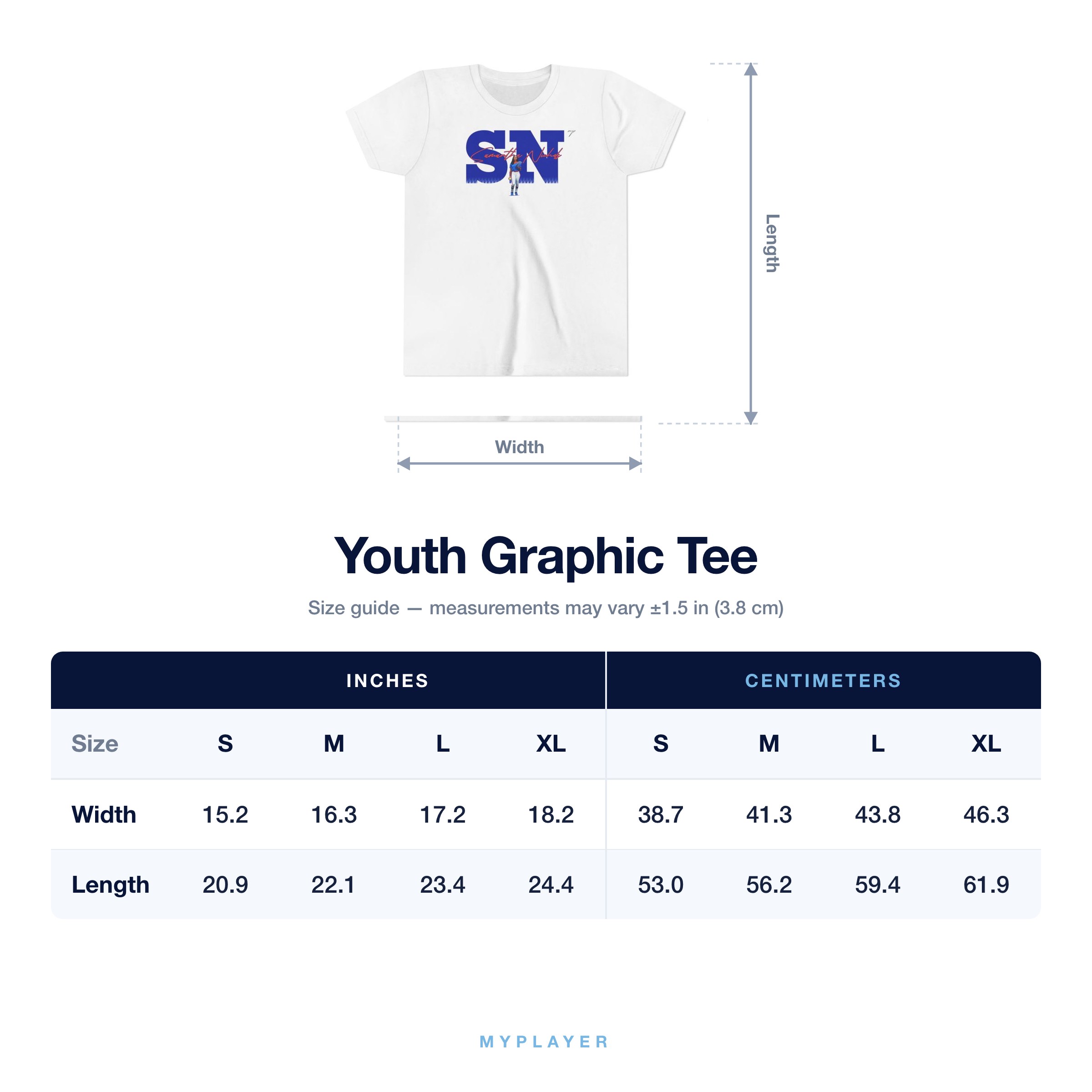 Youth Tee size chart