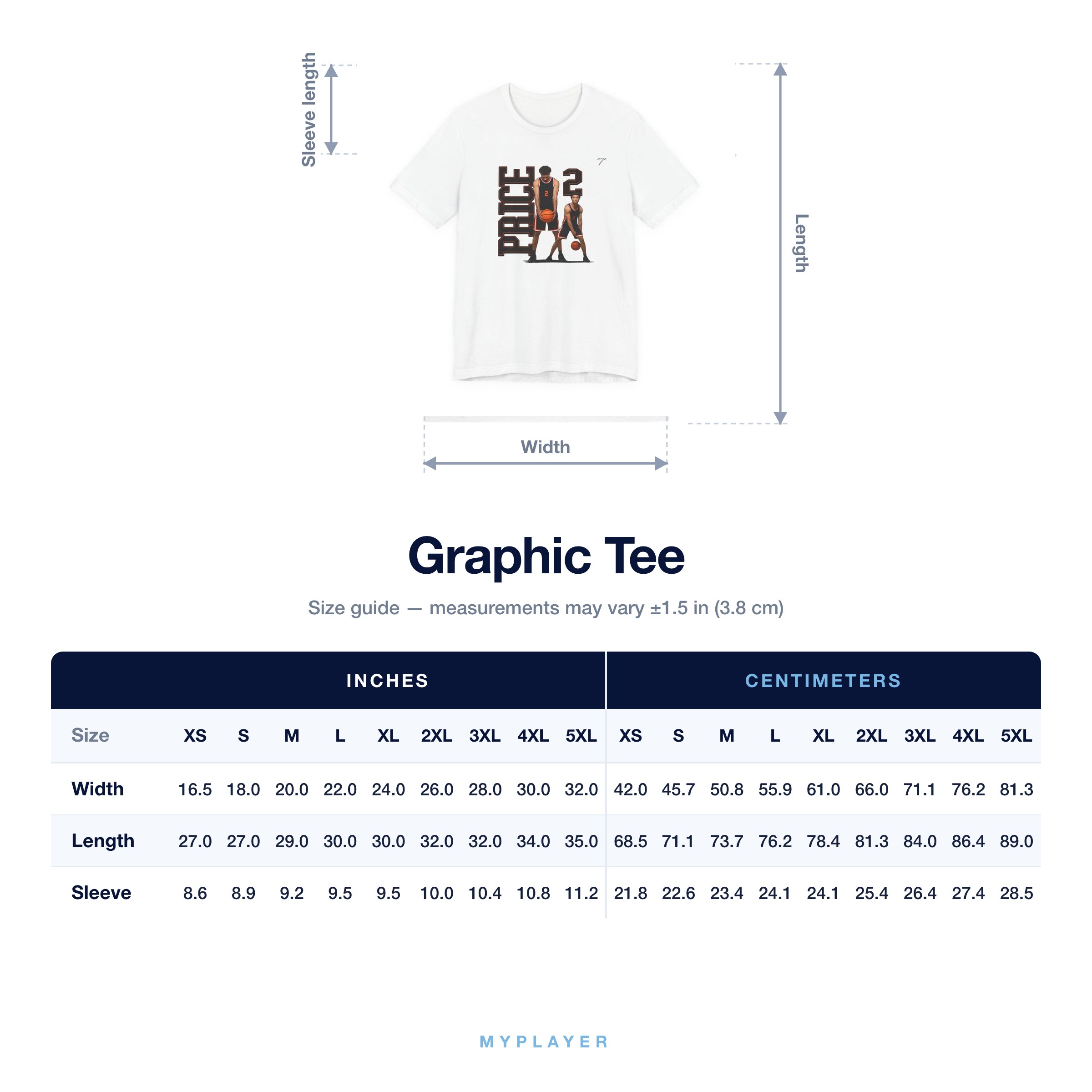 Graphic Tee size chart