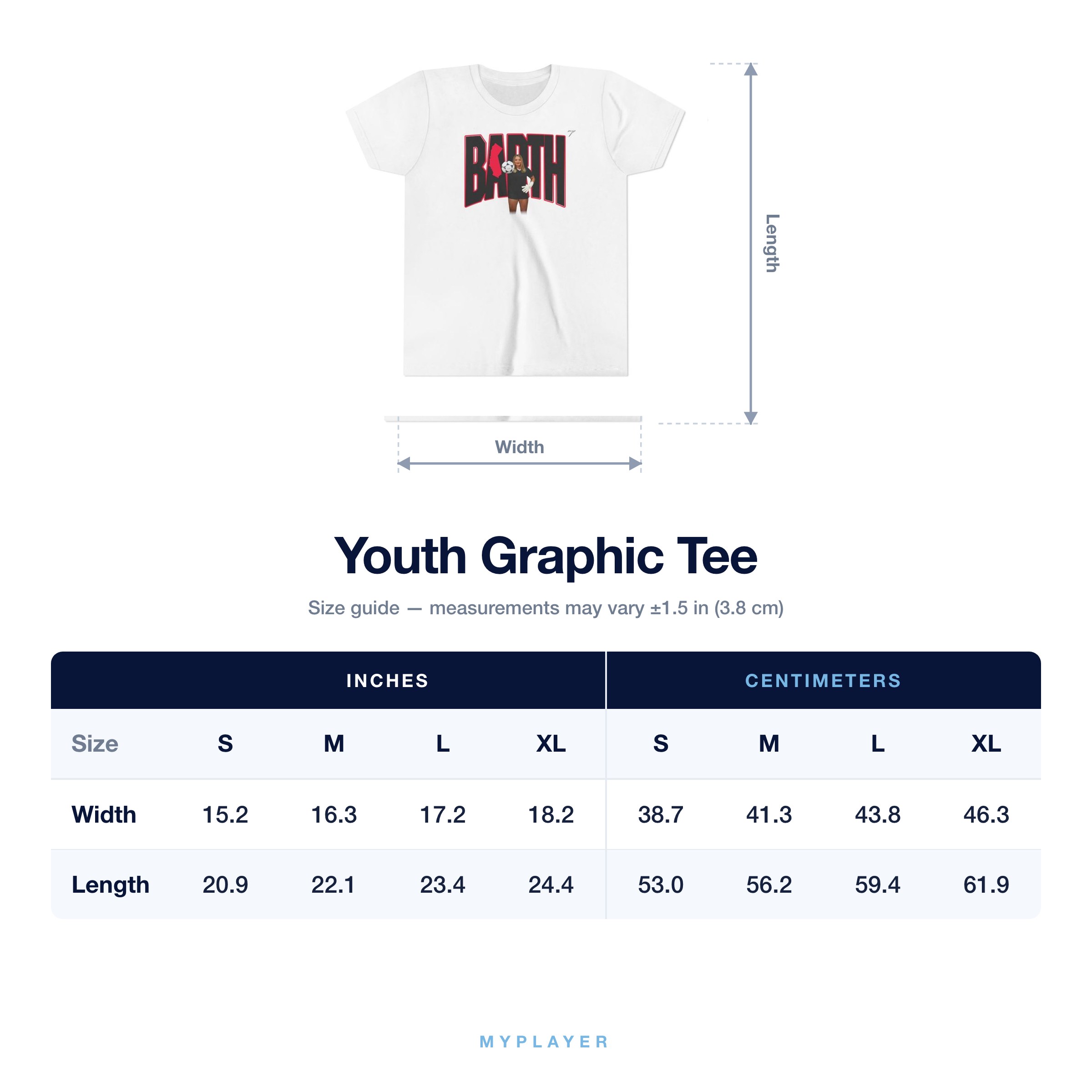 Youth Tee size chart