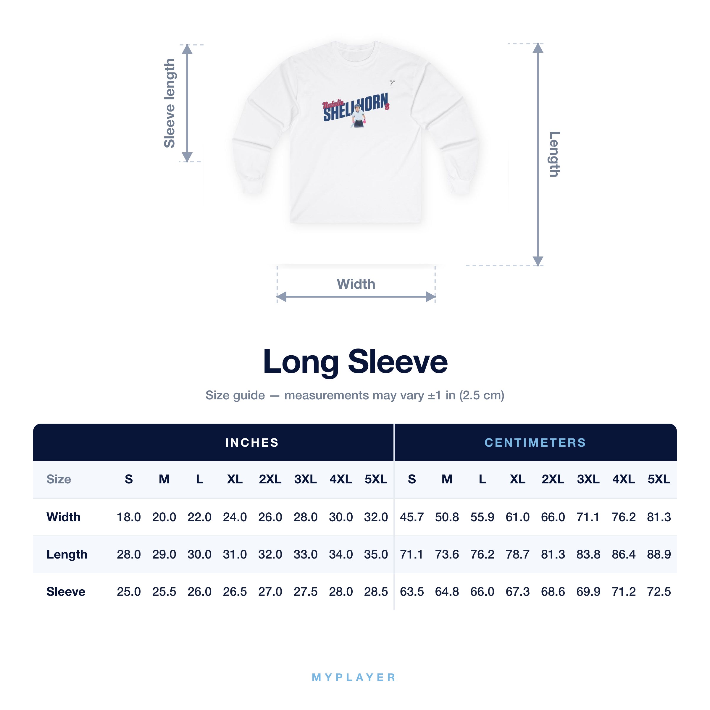 Long Sleeve size chart