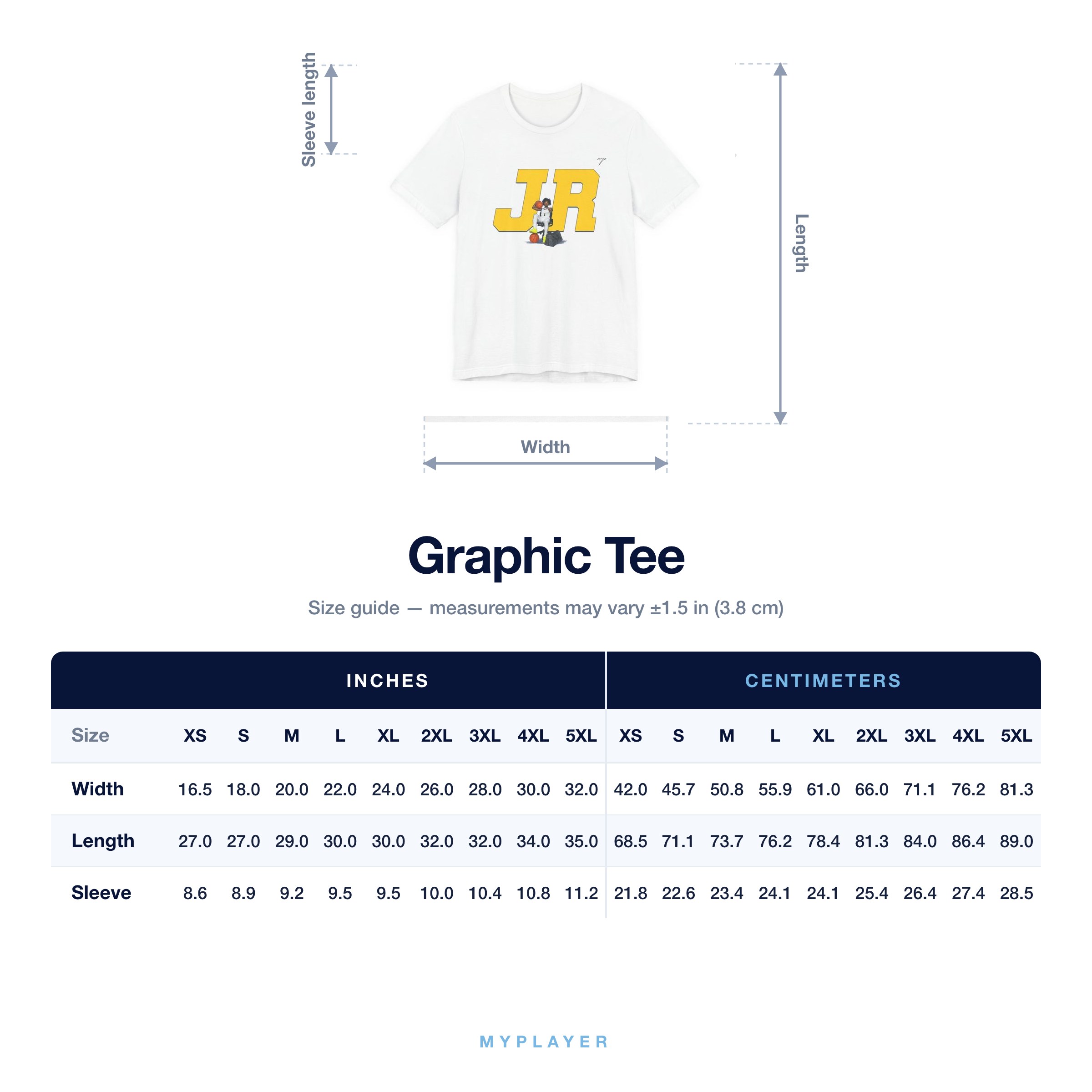 Graphic Tee size chart
