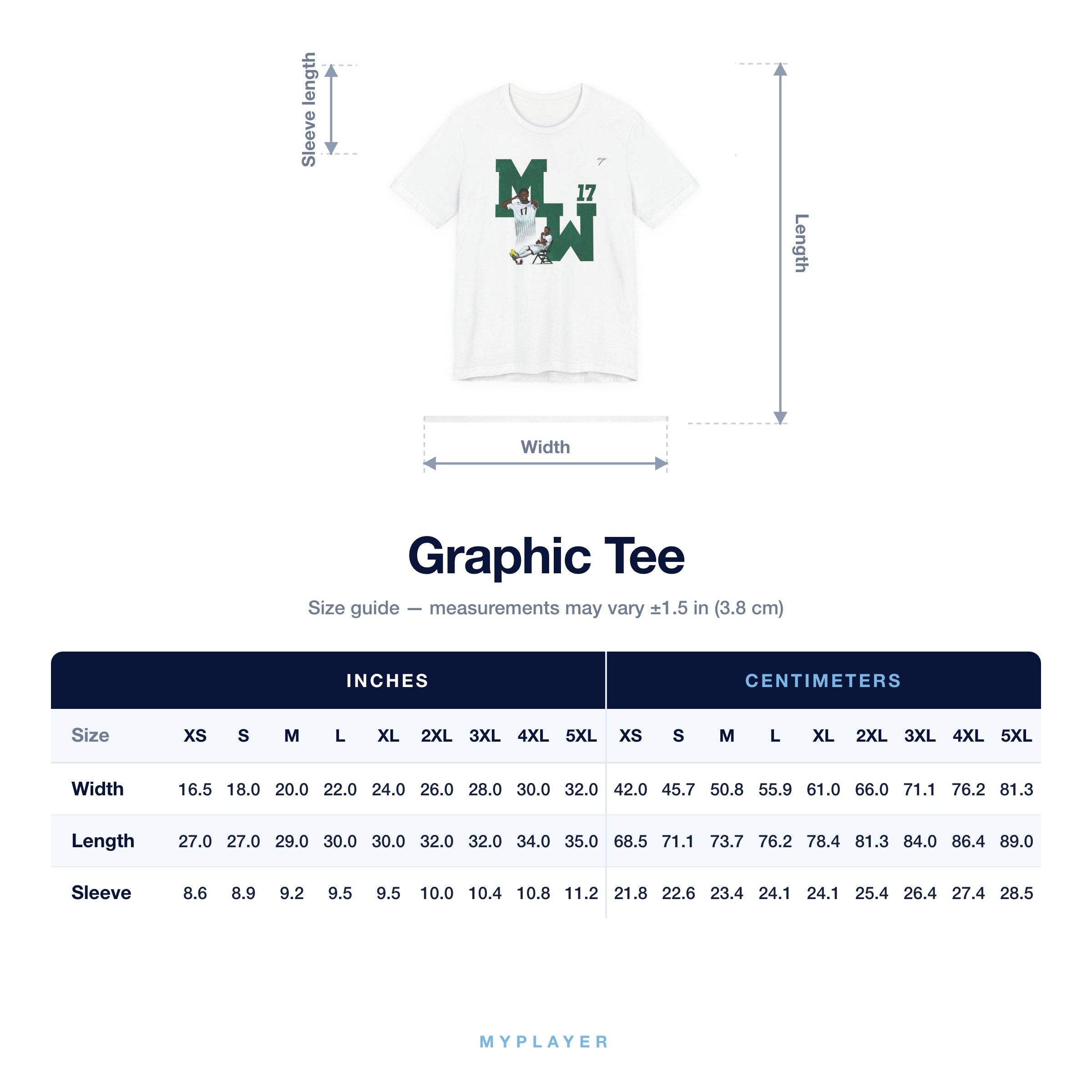 Graphic Tee size chart