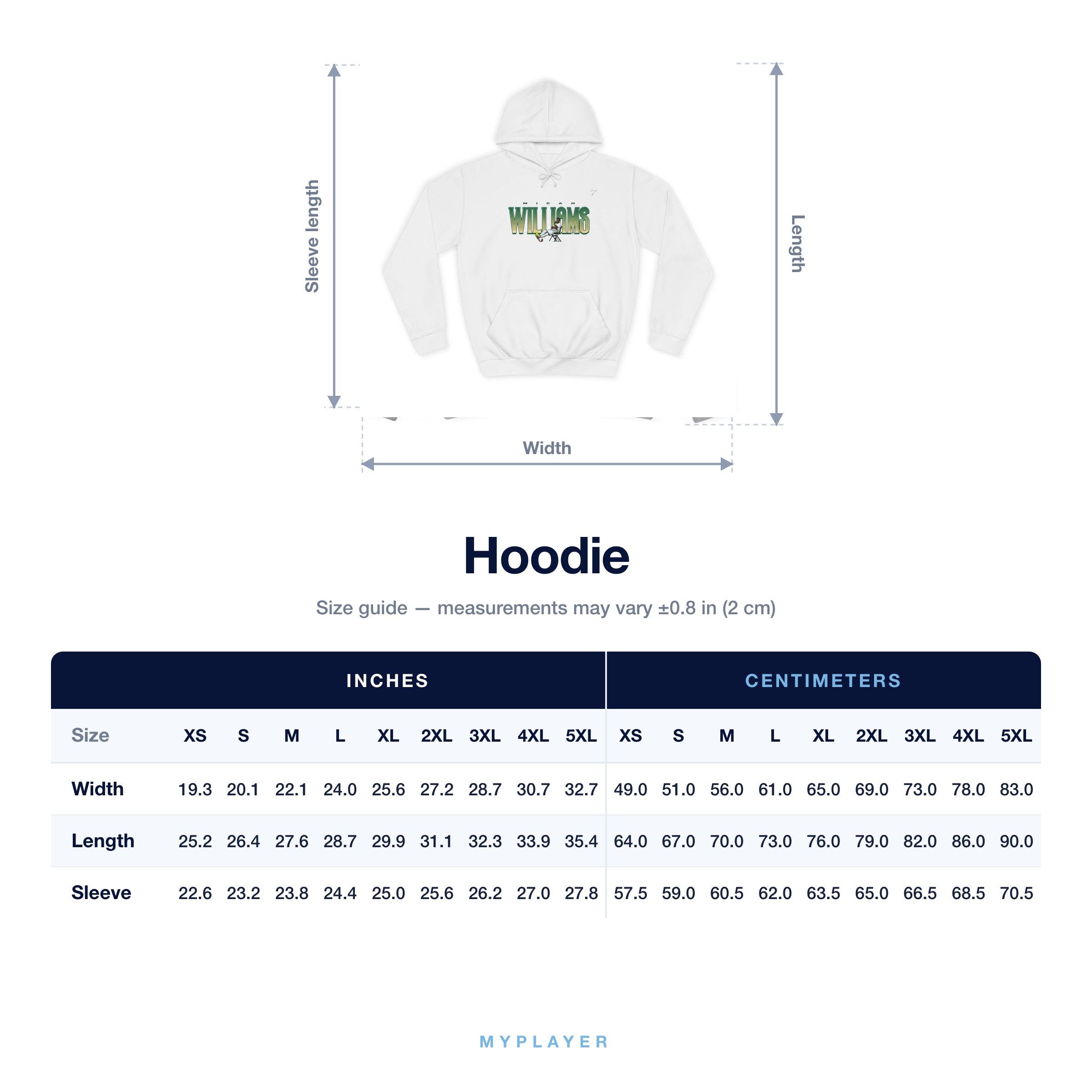 Hoodie size chart