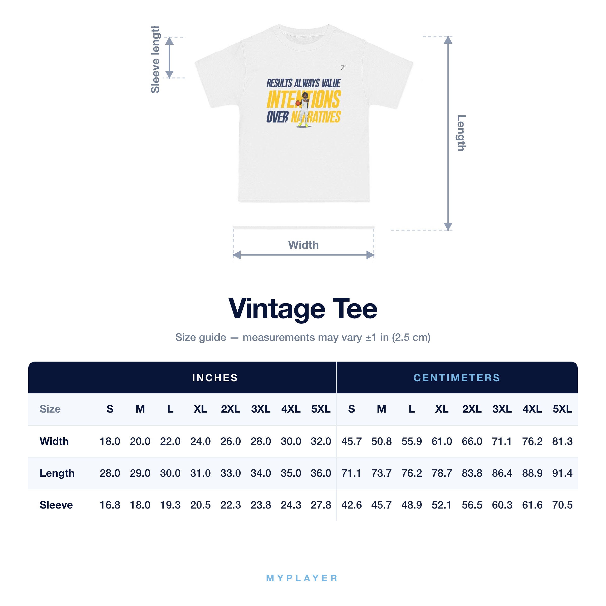 Vintage Tee size chart