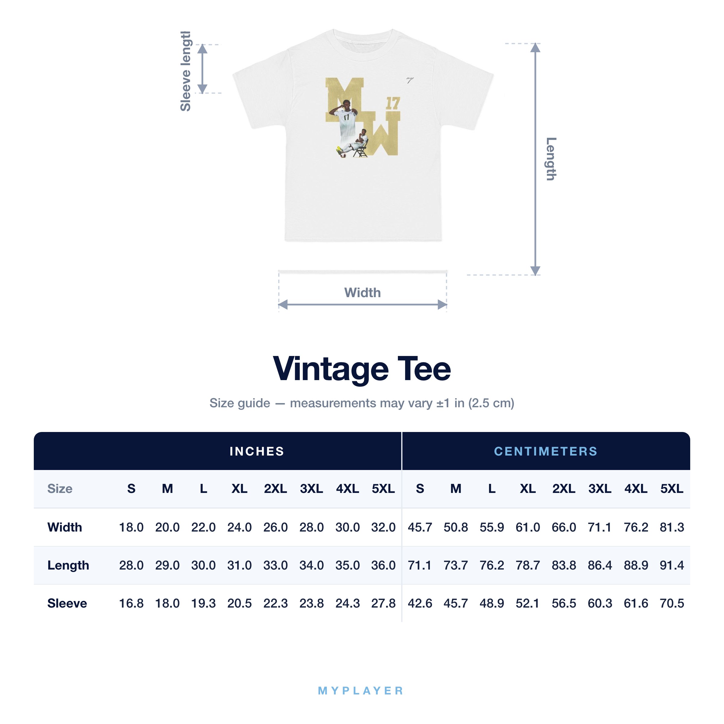 Vintage Tee size chart